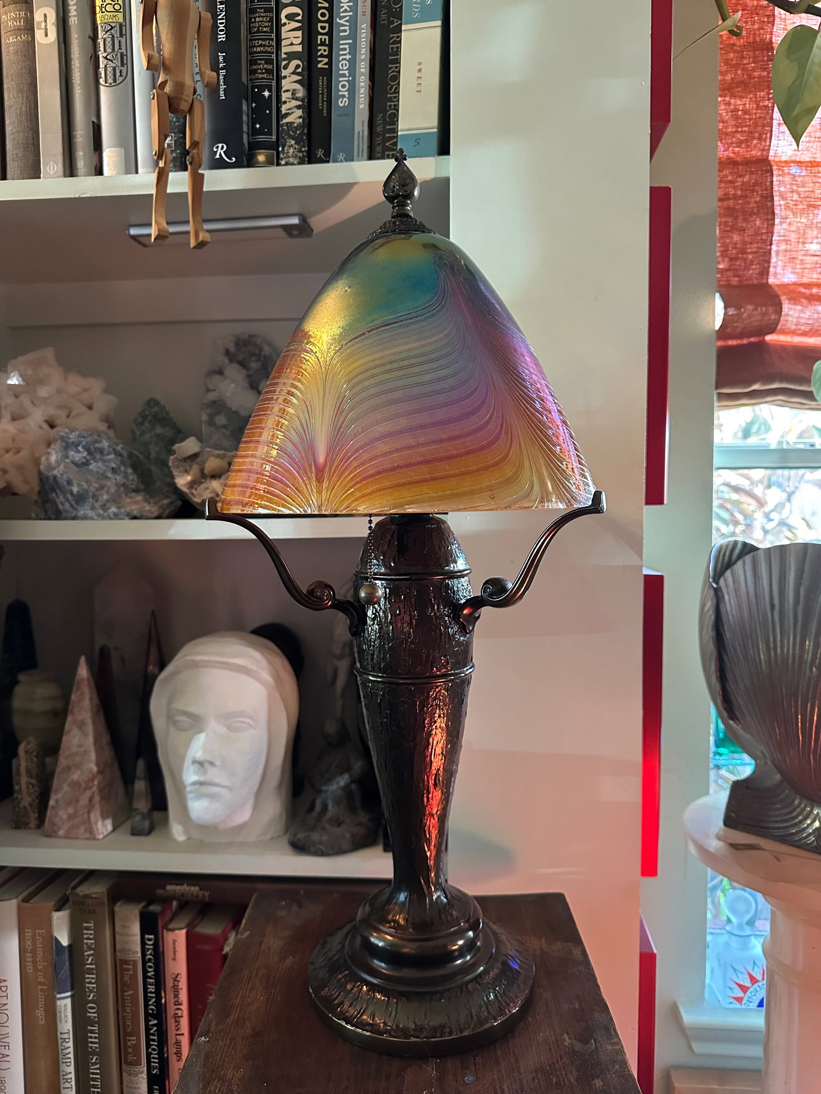 Quoizel Salamander Starry Night Lamp - Tiffany Style Art Glass Shade by Todd Phillips- Signed - 2