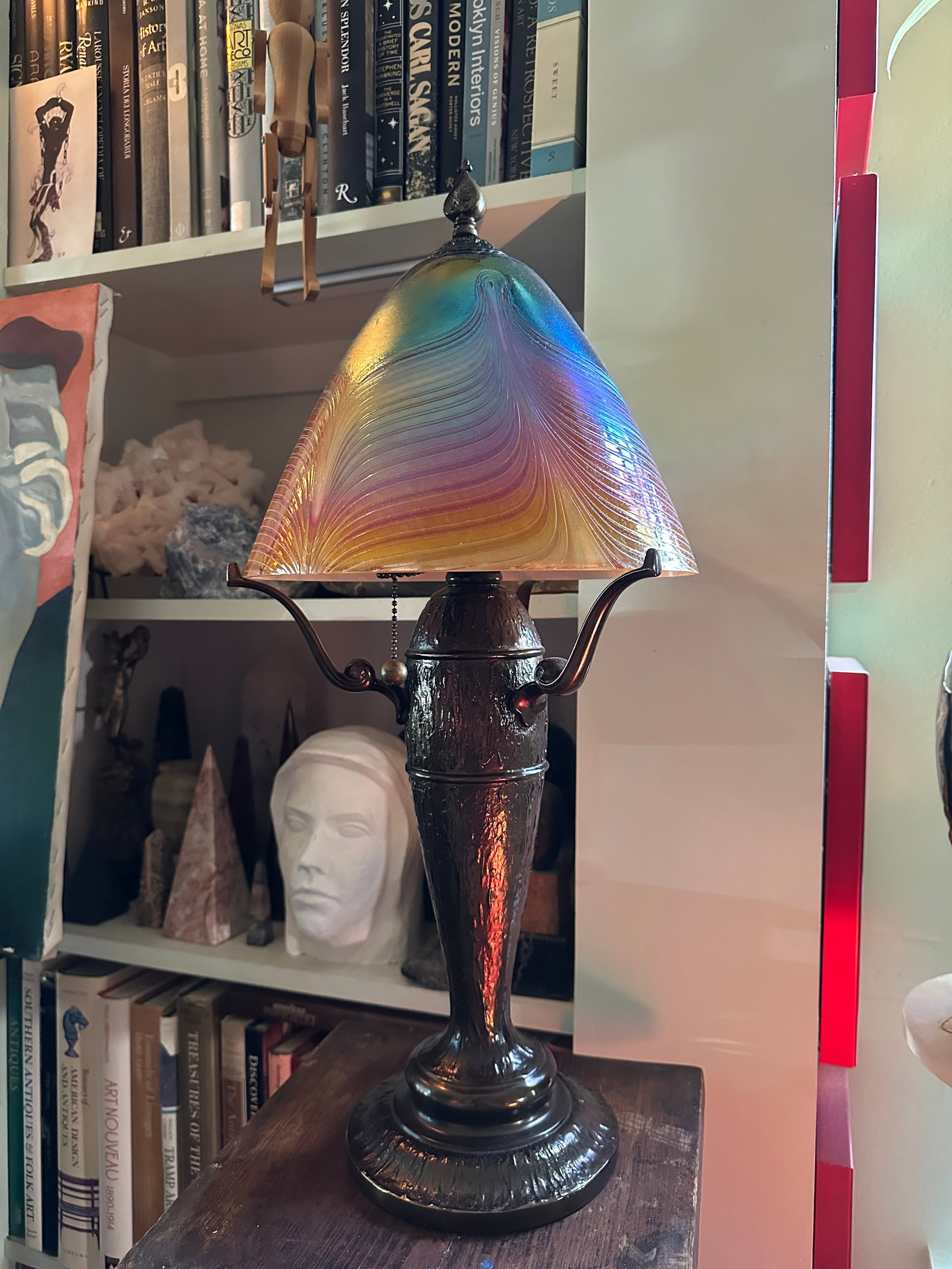 Quoizel Salamander Starry Night Lamp - Tiffany Style Art Glass Shade by Todd Phillips- Signed - 3