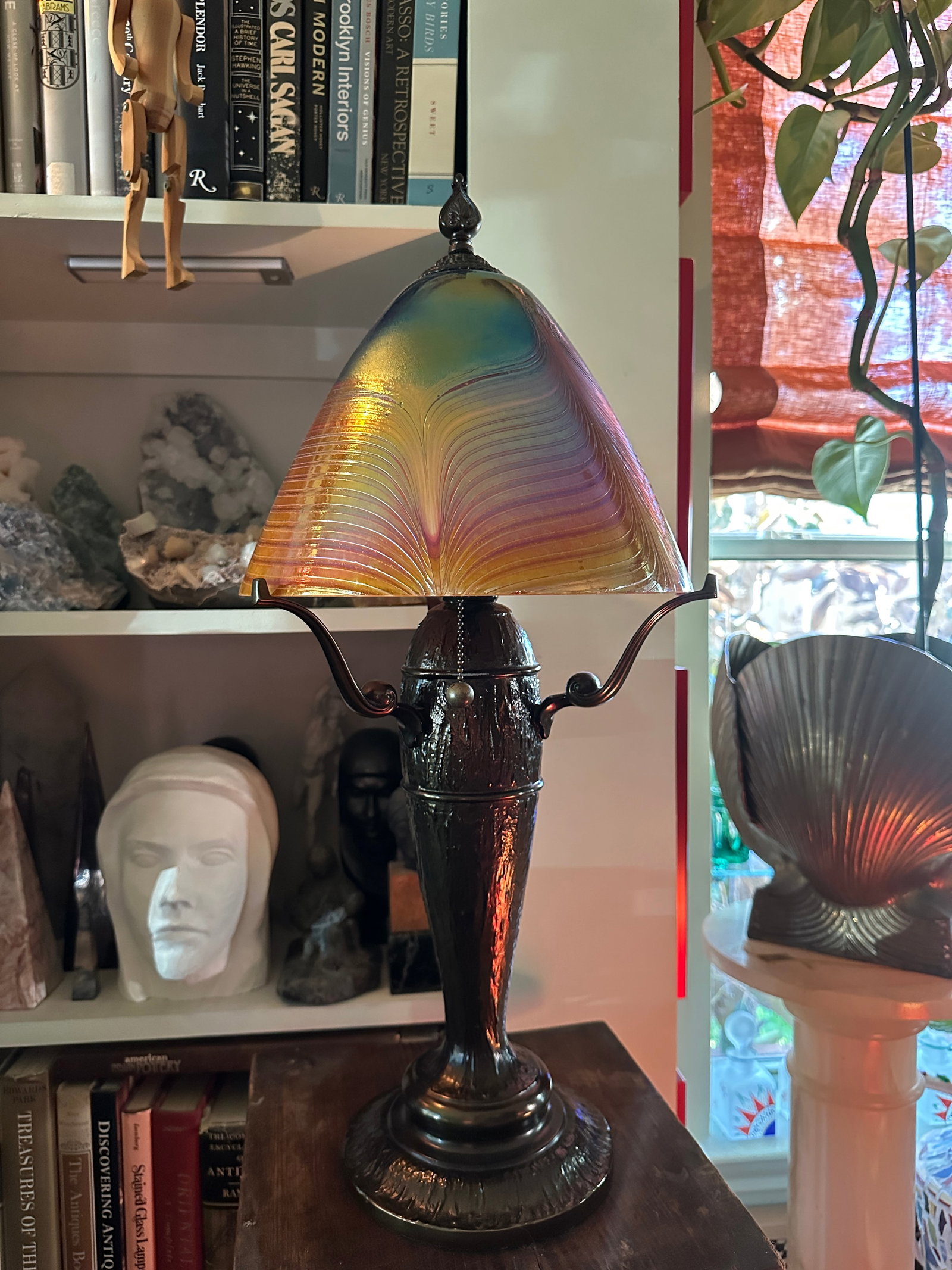 Quoizel Salamander Starry Night Lamp - Tiffany Style Art Glass Shade by Todd Phillips- Signed - 5