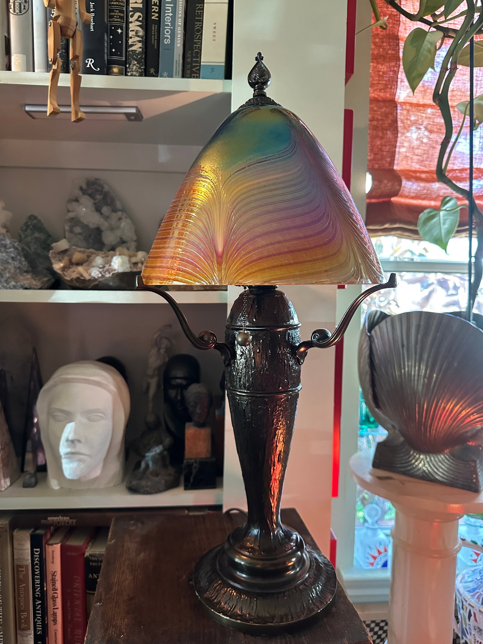 Quoizel Salamander Starry Night Lamp - Tiffany Style Art Glass Shade by Todd Phillips- Signed - 6
