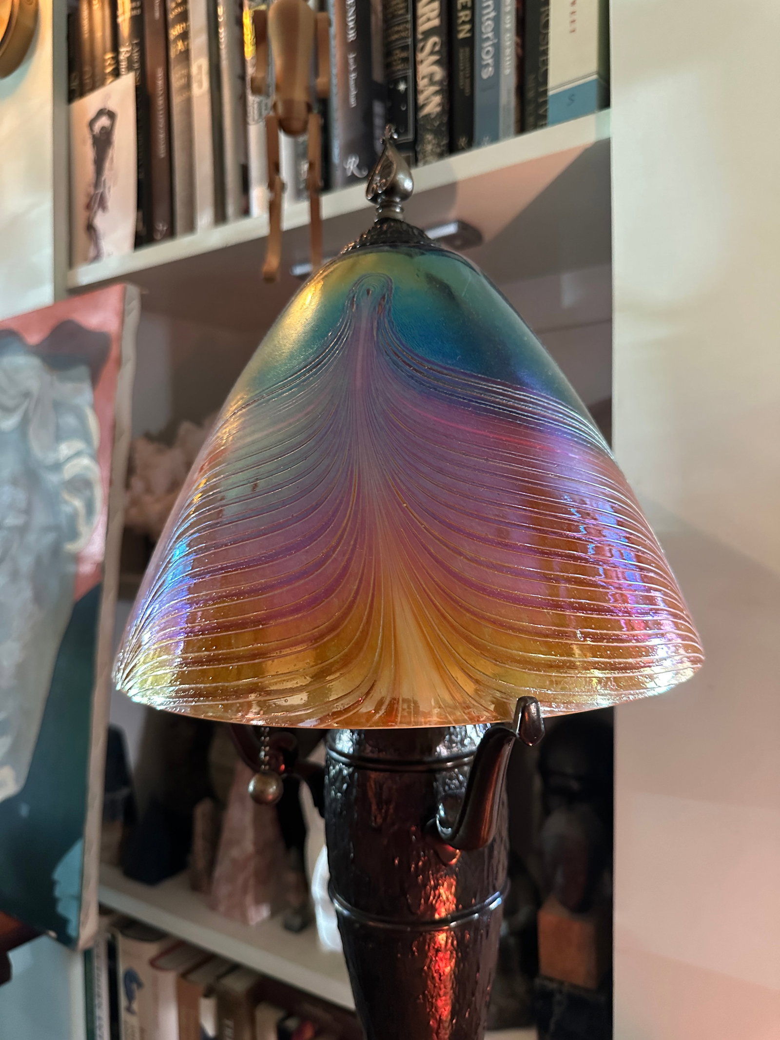 Quoizel Salamander Starry Night Lamp - Tiffany Style Art Glass Shade by Todd Phillips- Signed - 7
