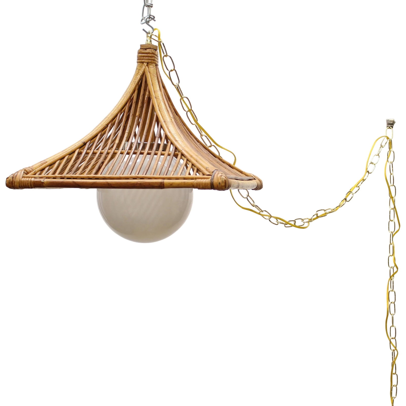 Large Vintage Bamboo Swag Lamp Hanging Light - 2