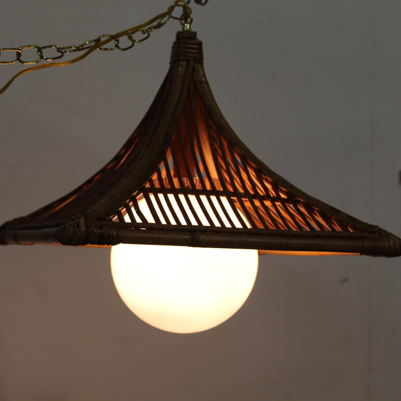 Large Vintage Bamboo Swag Lamp Hanging Light - 5