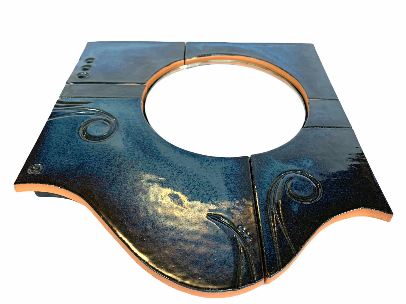 Late 20th Century Handcrafted Ceramic Wall Mirror - 3