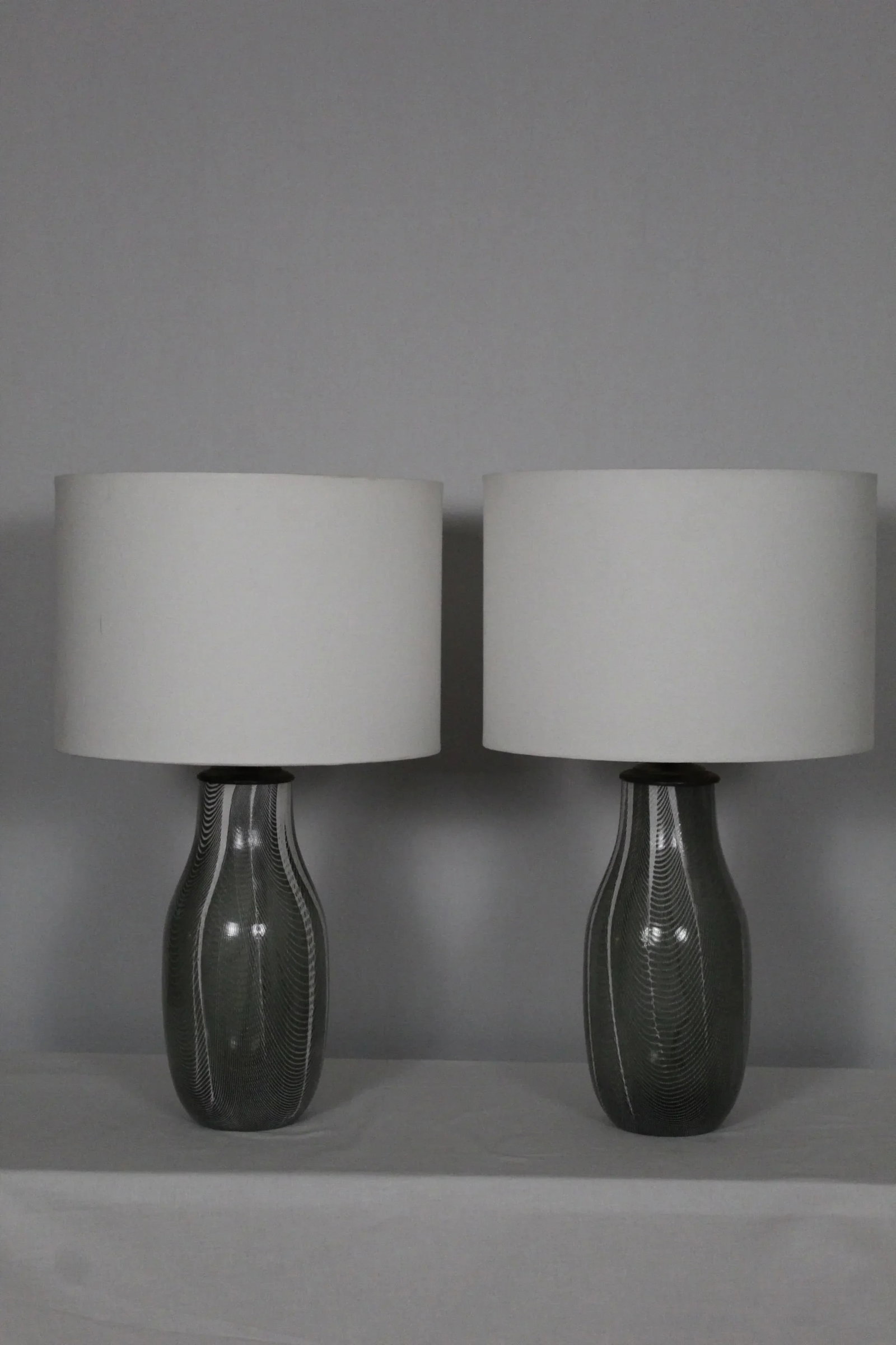Mid 20th Century Petite Herringbone Murano Lamps - a Pair - 2