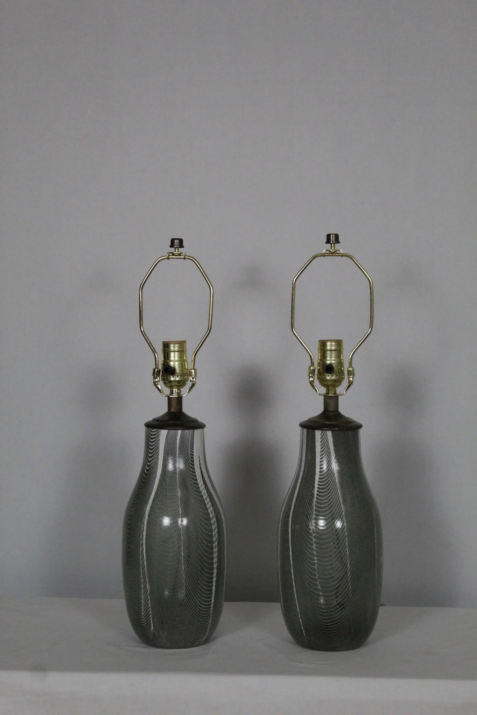 Mid 20th Century Petite Herringbone Murano Lamps - a Pair - 4