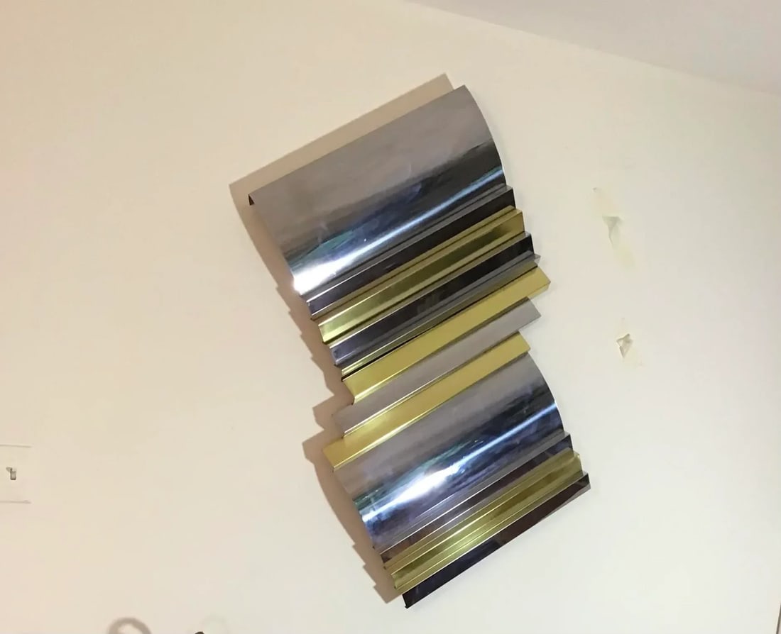 1985 Curtis Jere Brass and Chrome Wall Sculpture Columns With Artisan House Tag - 2
