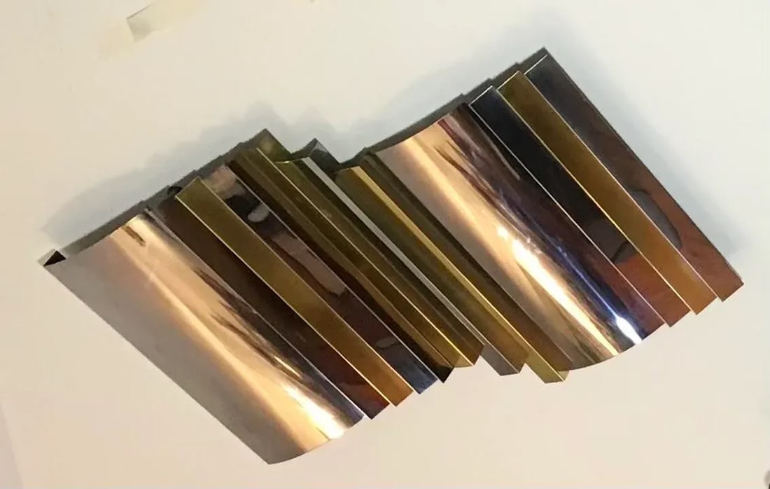1985 Curtis Jere Brass and Chrome Wall Sculpture Columns With Artisan House Tag - 3