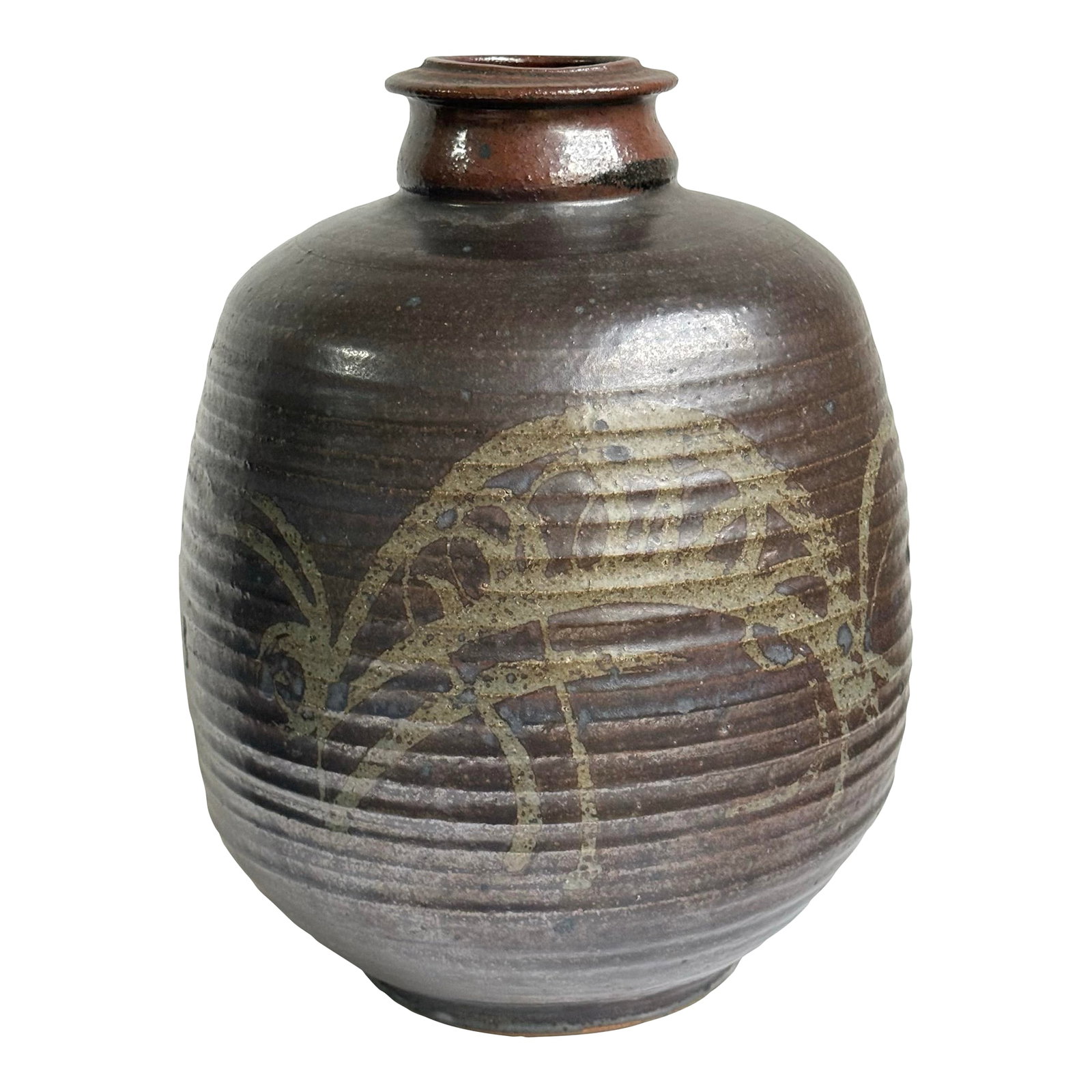 Mid 20th C. Eric Norstad Monumental Studio Pottery Vessel Wax Resist Insect Decoration: Monumental studio pottery by California architect and potter, Eric Norstadt (American, 1924-2013). Wax resist decoration resembling an insect. This is quite stunning! A lovely example of his work.