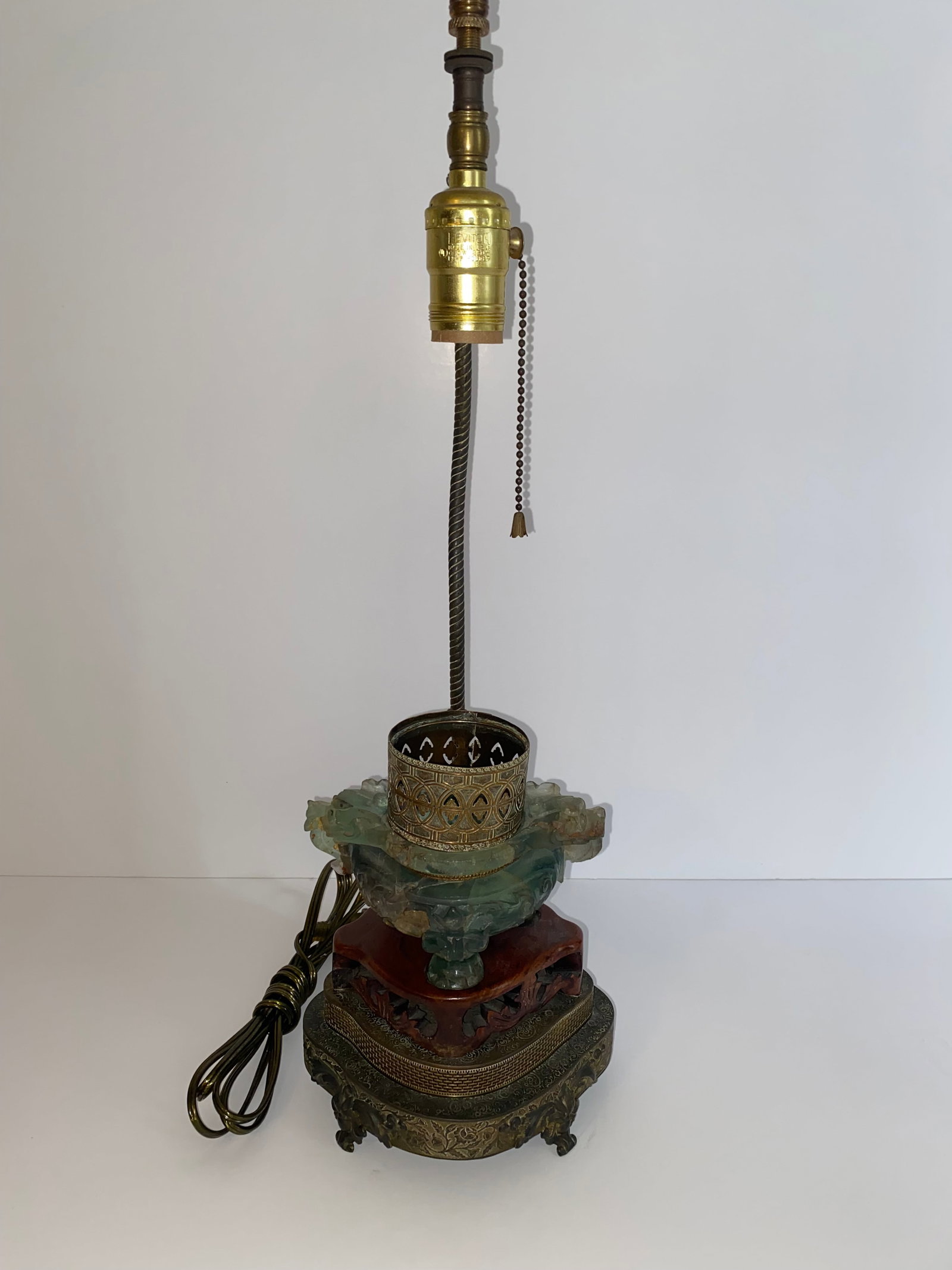 1930s Chinese Carved Jadite Lamp With Shade - 2