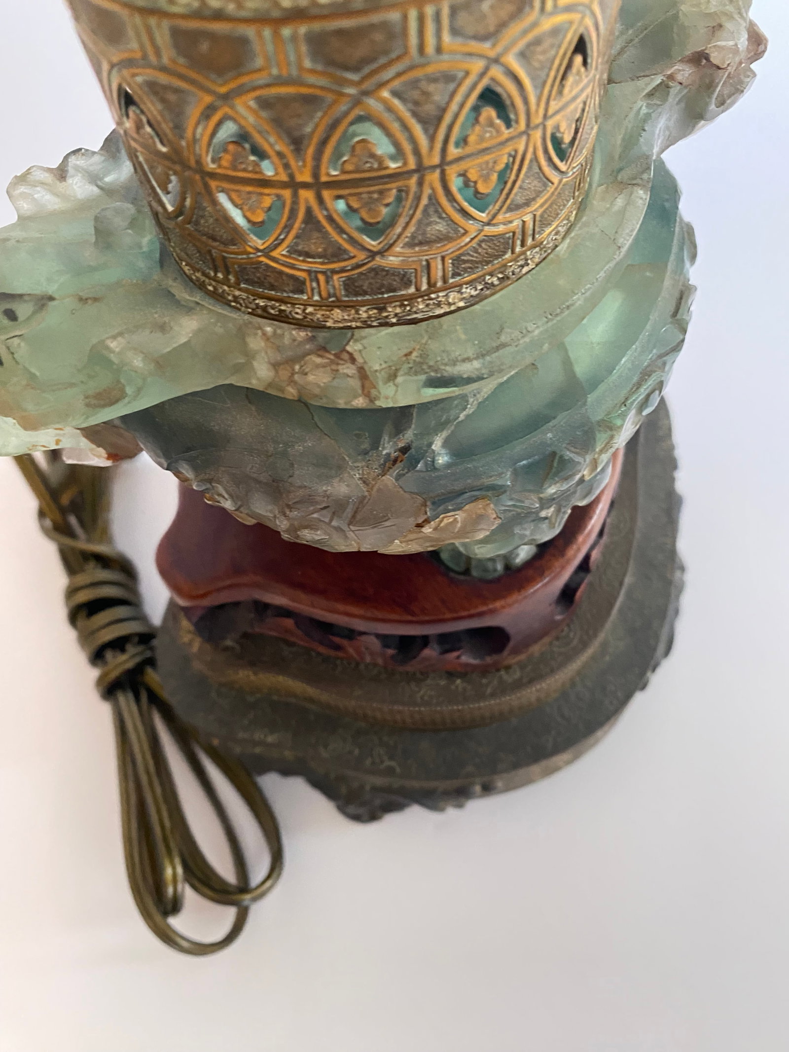 1930s Chinese Carved Jadite Lamp With Shade - 5