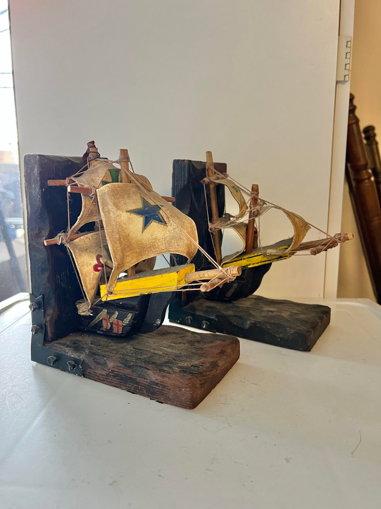 1970s Wood Pirate Ship Bookends - 2