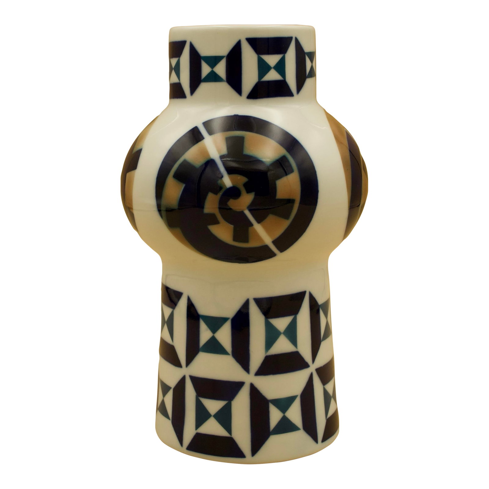 Sargadelos O Castro Sculptural Geometric Vase, Cobalt Blue Porcelain, Mid-Century, Spain: A striking mid-century sculptural vase by Sargadelos O Castro, produced in Galicia, Spain during the Seminario Sargadelos period. This highly architectural form exemplifies the bold modernist vision