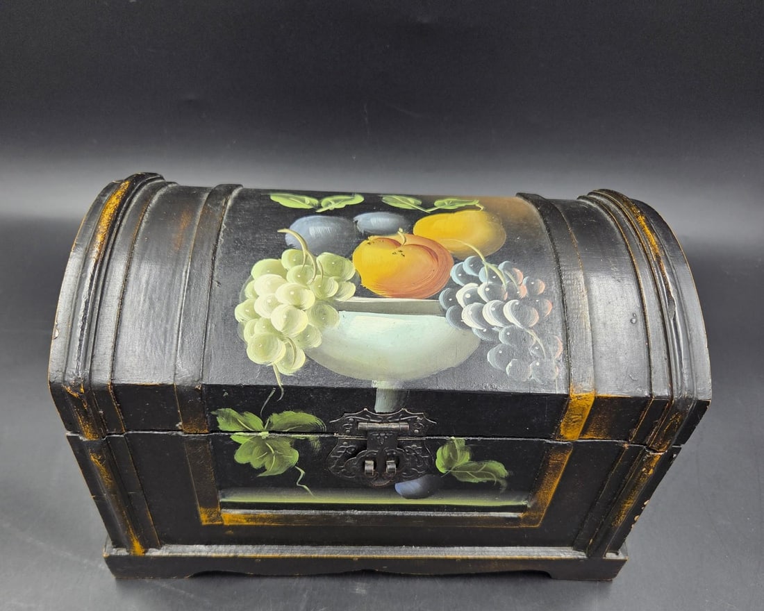 Vintage Hand Painted Wooden Dome Lidded Table Chest - 13