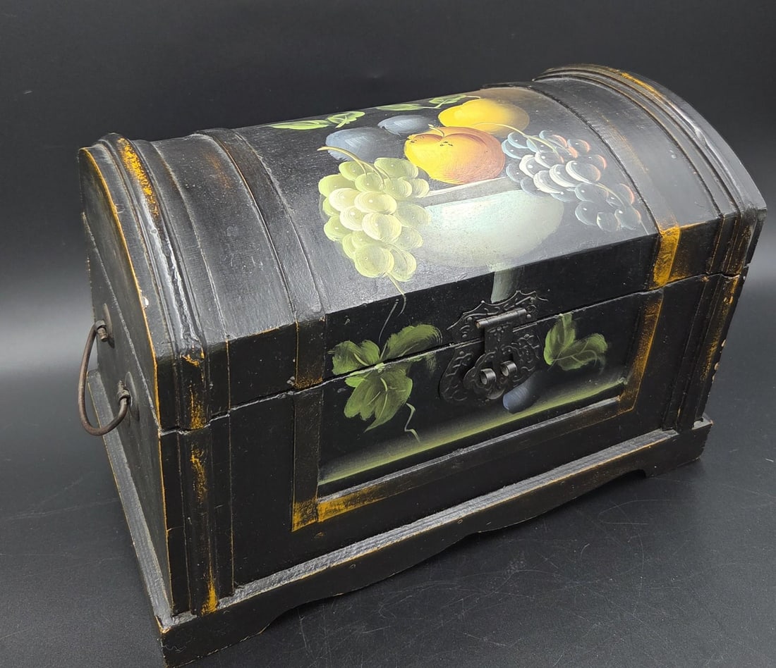 Vintage Hand Painted Wooden Dome Lidded Table Chest - 14