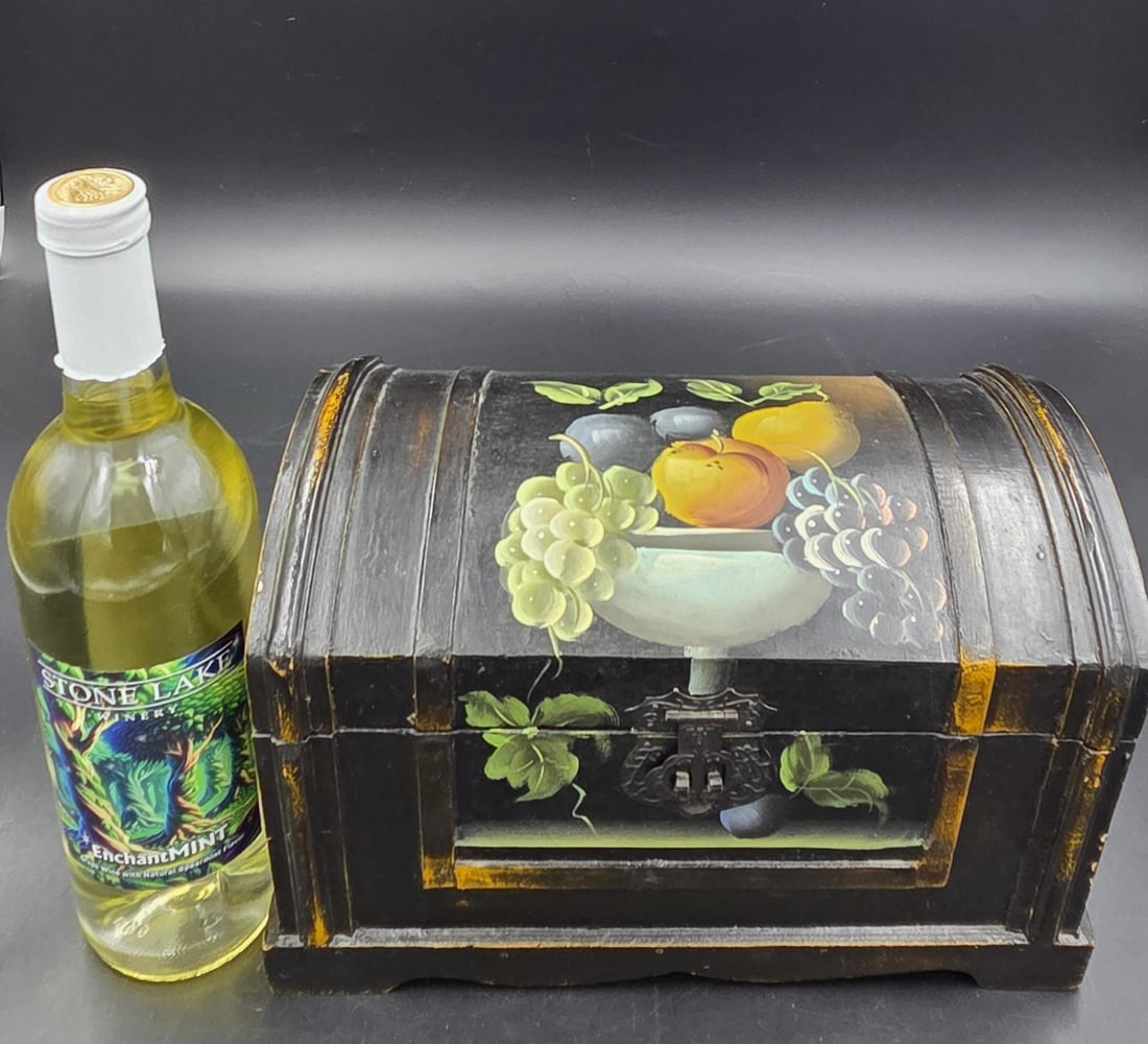 Vintage Hand Painted Wooden Dome Lidded Table Chest - 17