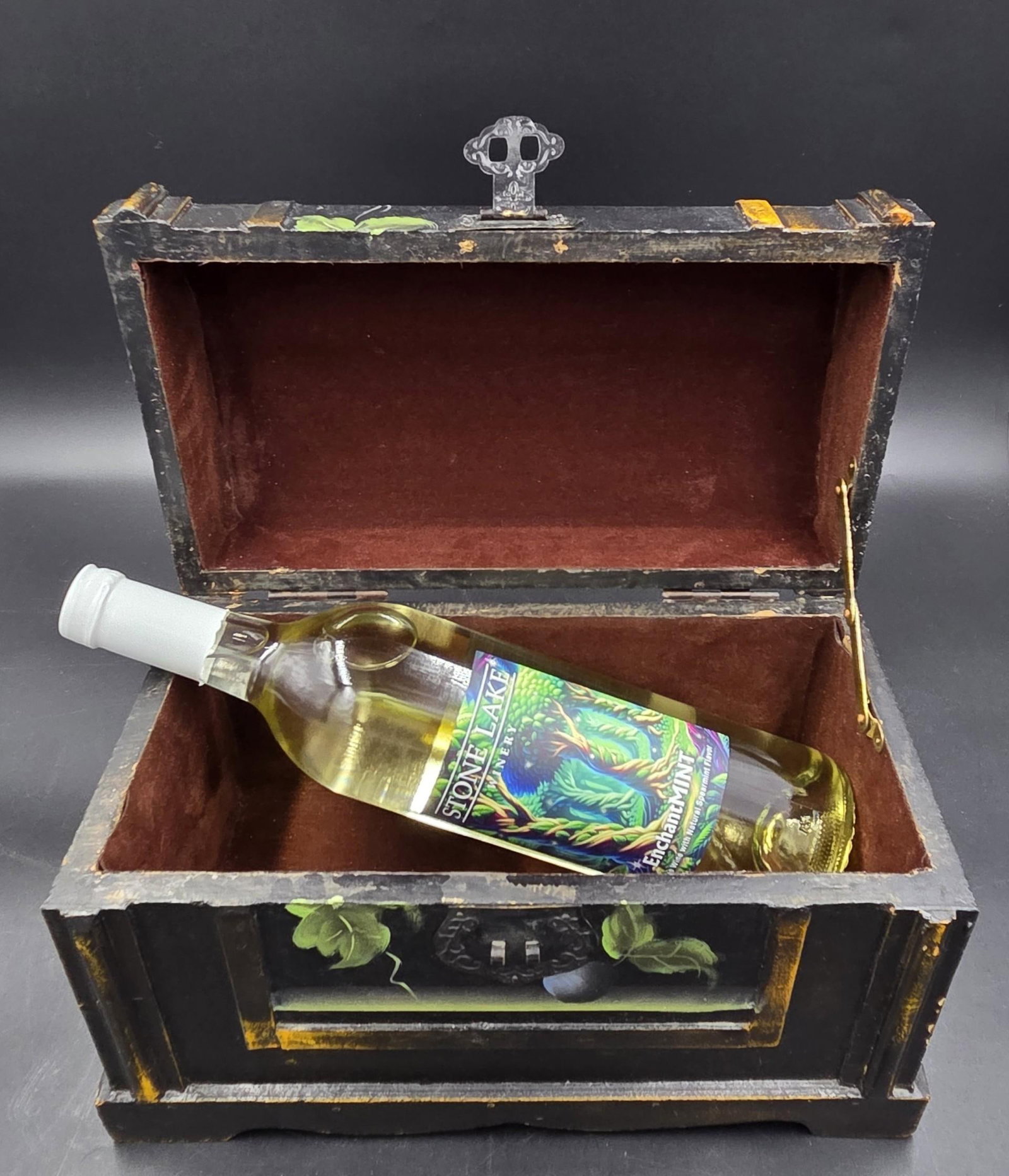 Vintage Hand Painted Wooden Dome Lidded Table Chest - 18