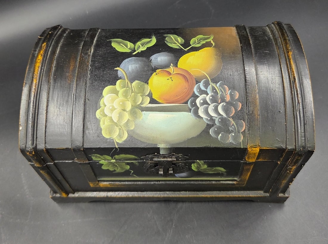 Vintage Hand Painted Wooden Dome Lidded Table Chest - 2