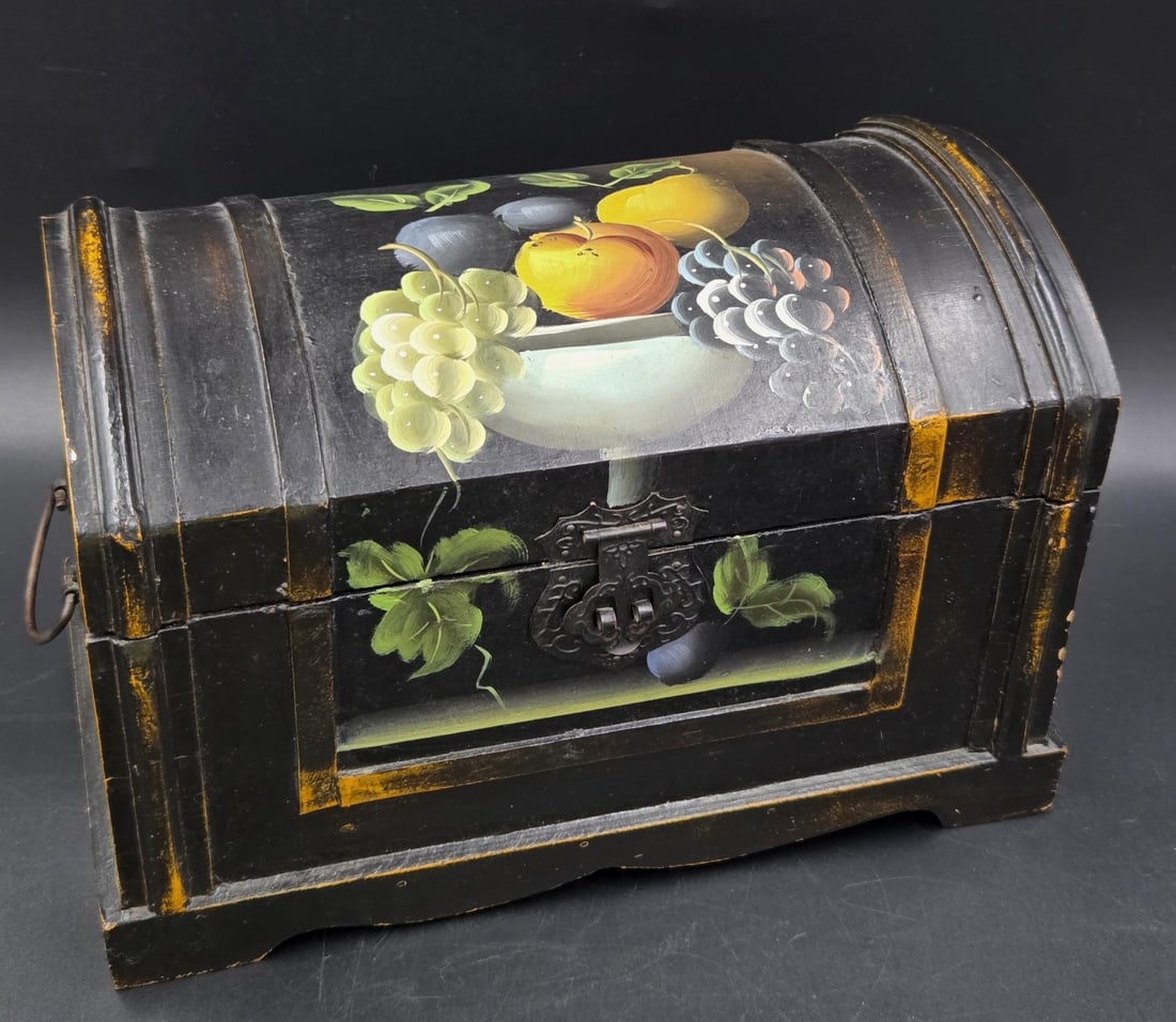 Vintage Hand Painted Wooden Dome Lidded Table Chest - 3