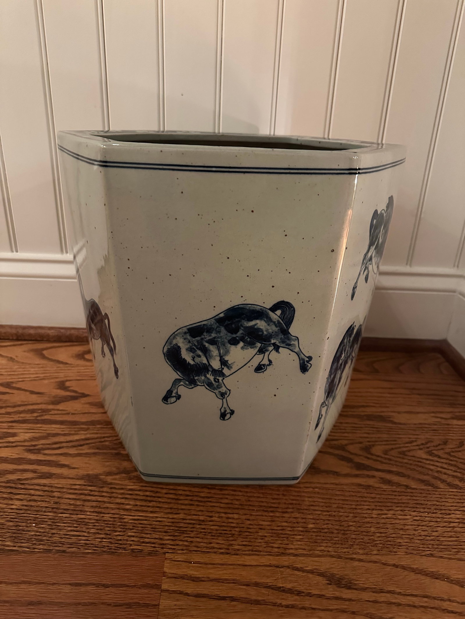 Hexagonal Chinese Porcelain Equestrian Jardenierre - 3