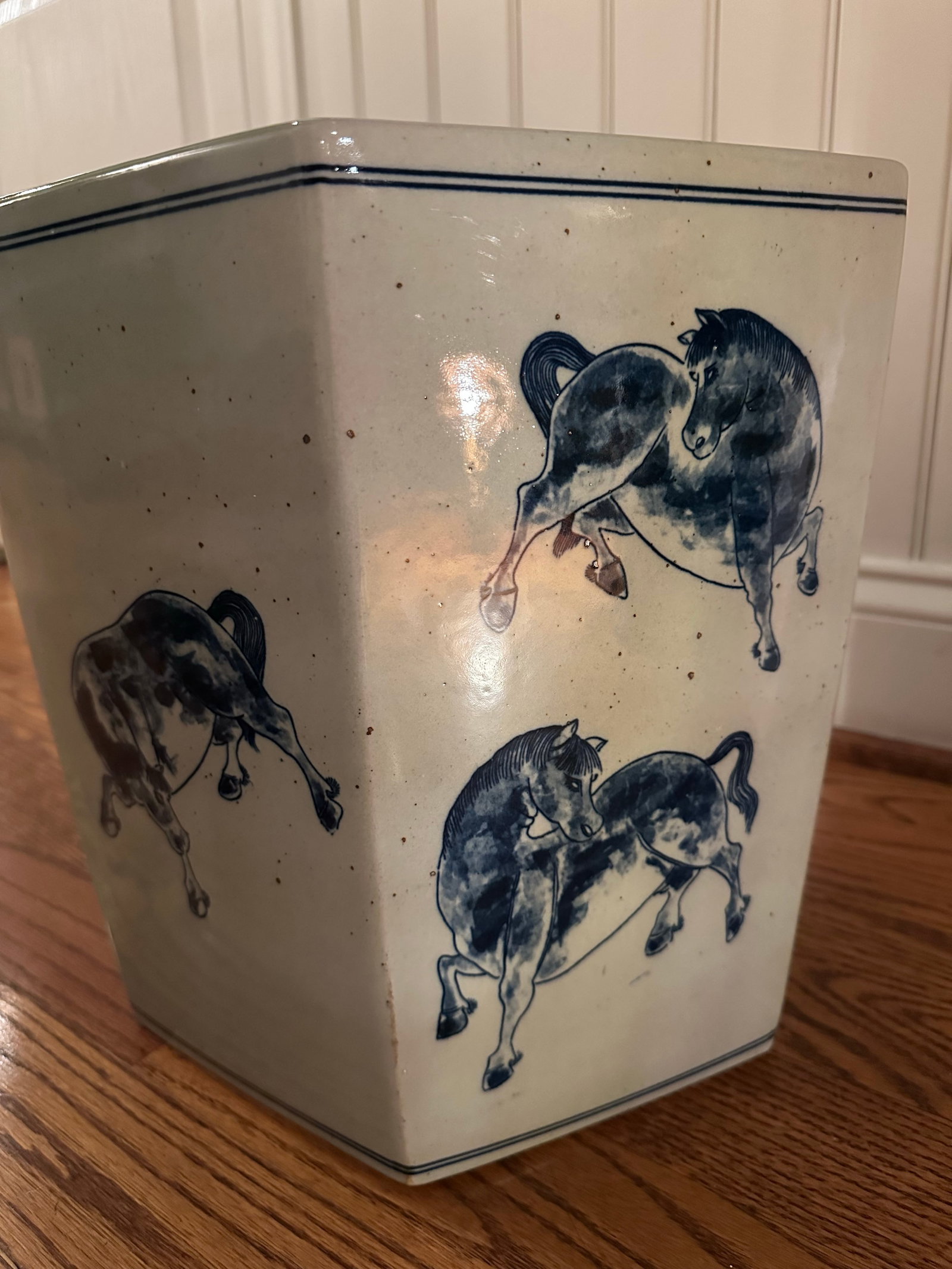Hexagonal Chinese Porcelain Equestrian Jardenierre - 4
