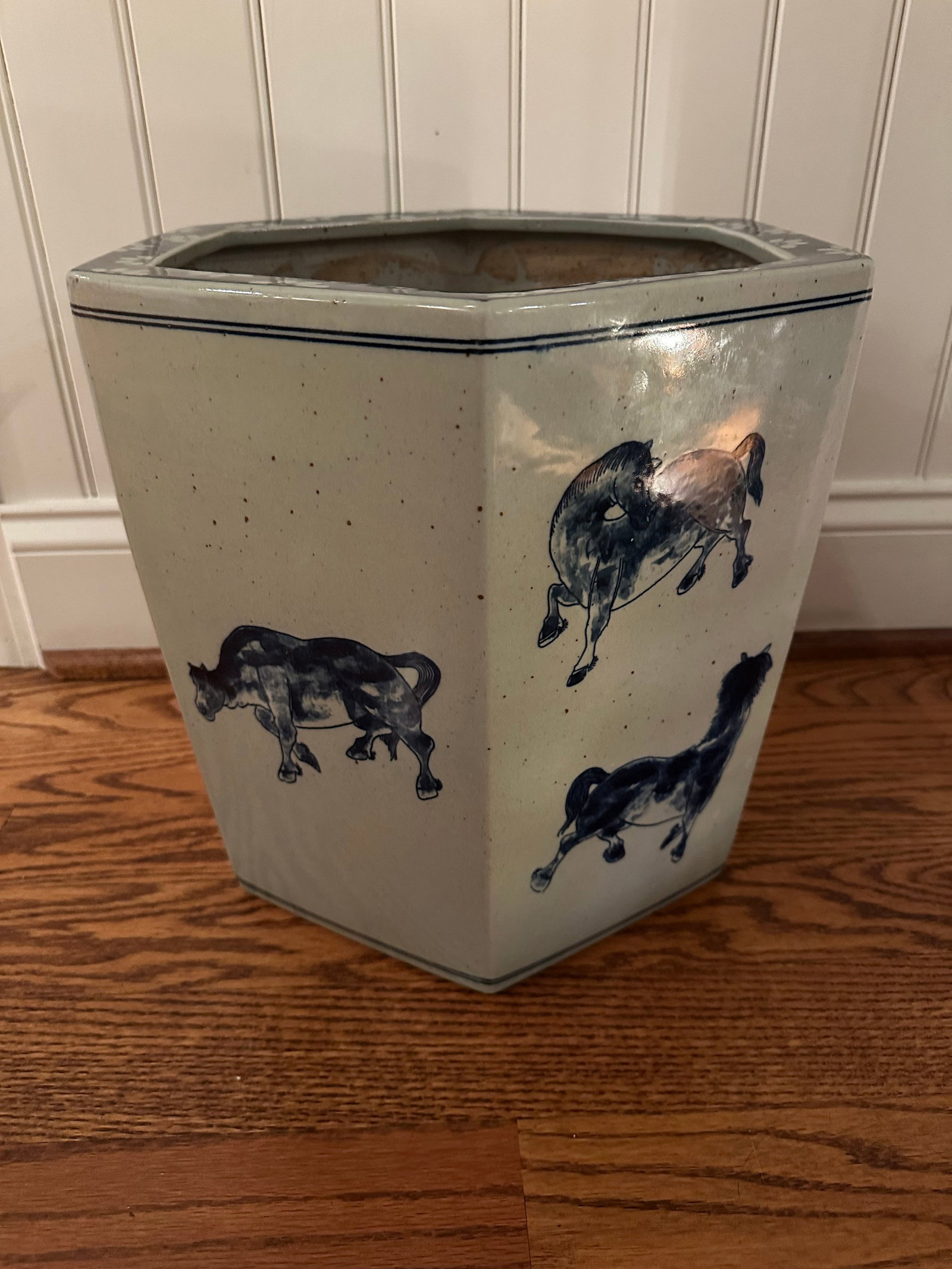 Hexagonal Chinese Porcelain Equestrian Jardenierre - 5