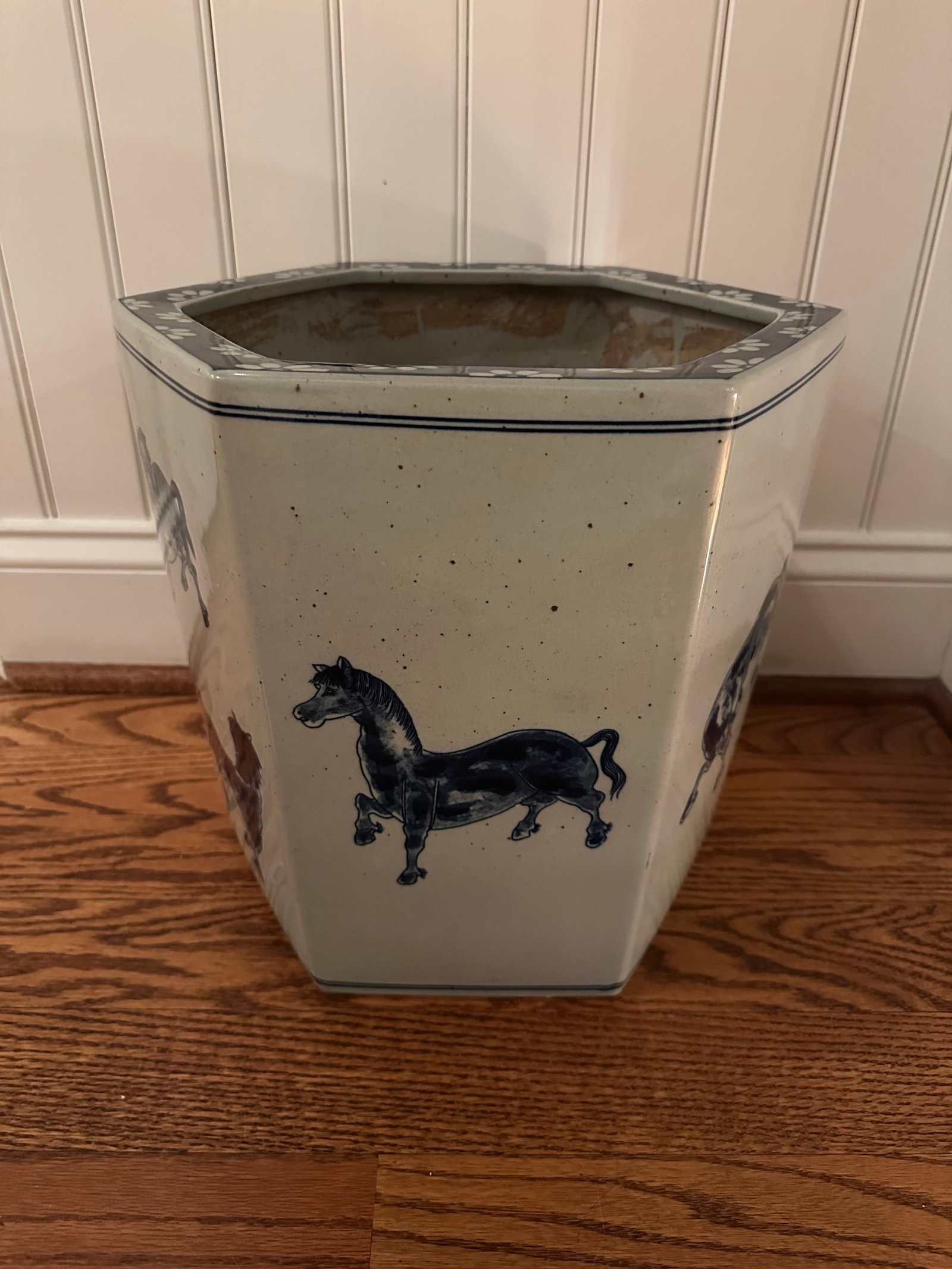 Hexagonal Chinese Porcelain Equestrian Jardenierre - 8