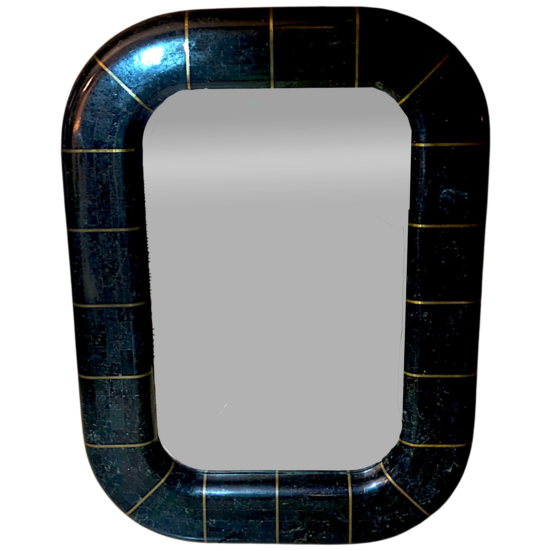 1980s Postmodern Tessellated Stone Wall Mirror Inlaid Brass Spokes Attrib. Maitland-Smith - 2