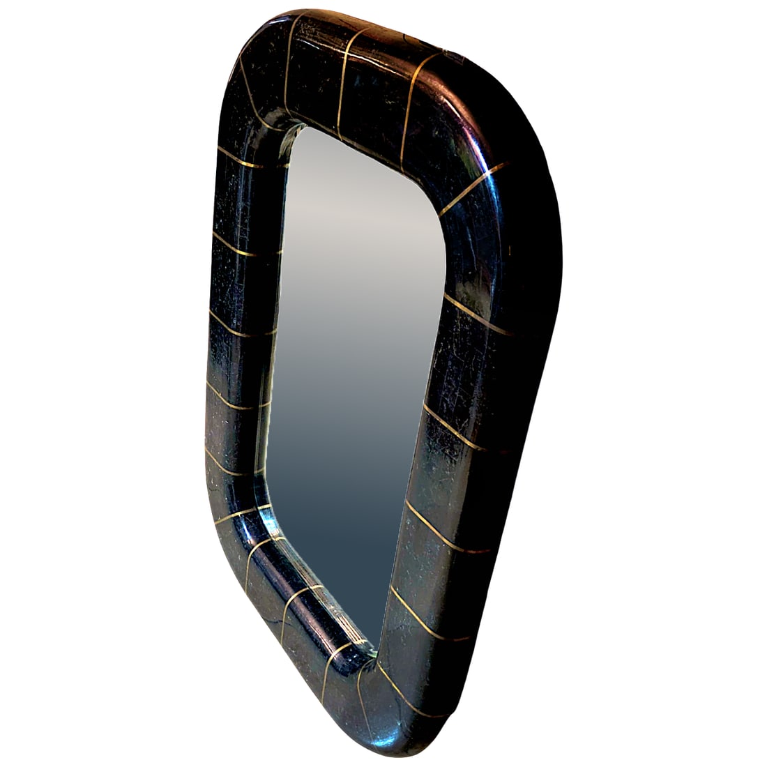1980s Postmodern Tessellated Stone Wall Mirror Inlaid Brass Spokes Attrib. Maitland-Smith - 3