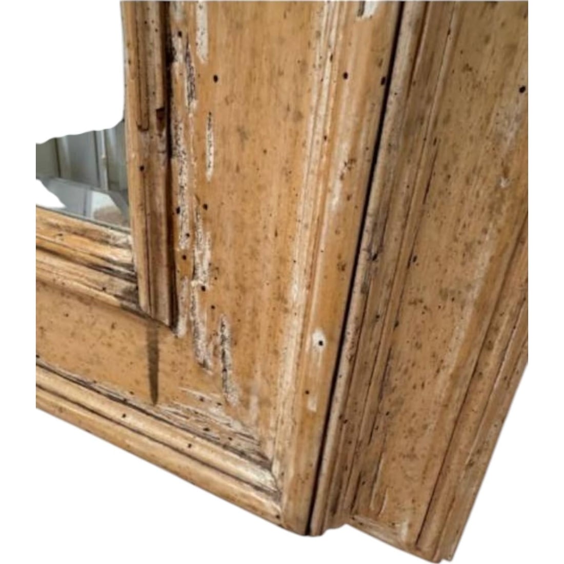 Large Rectangular Stripped Oak Worm Wood Thick Framed Farmhouse Style Beveled Wall Mirror - 11