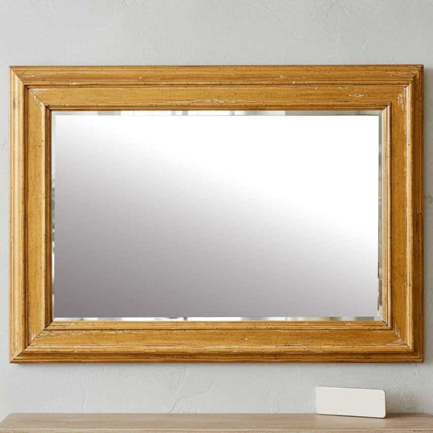 Large Rectangular Stripped Oak Worm Wood Thick Framed Farmhouse Style Beveled Wall Mirror - 2