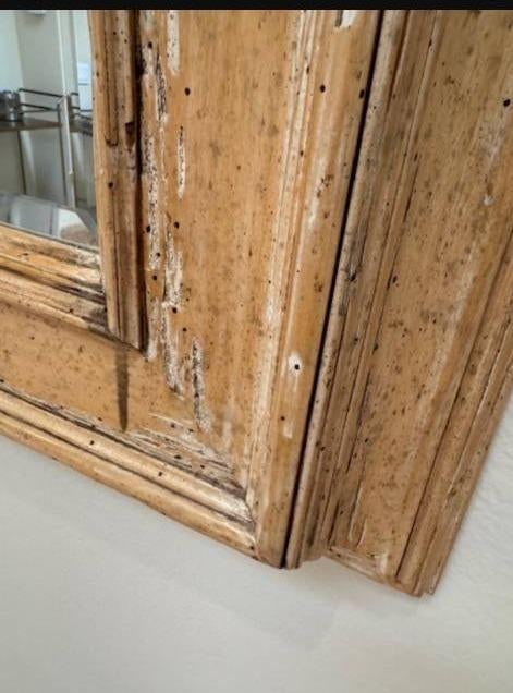 Large Rectangular Stripped Oak Worm Wood Thick Framed Farmhouse Style Beveled Wall Mirror - 9