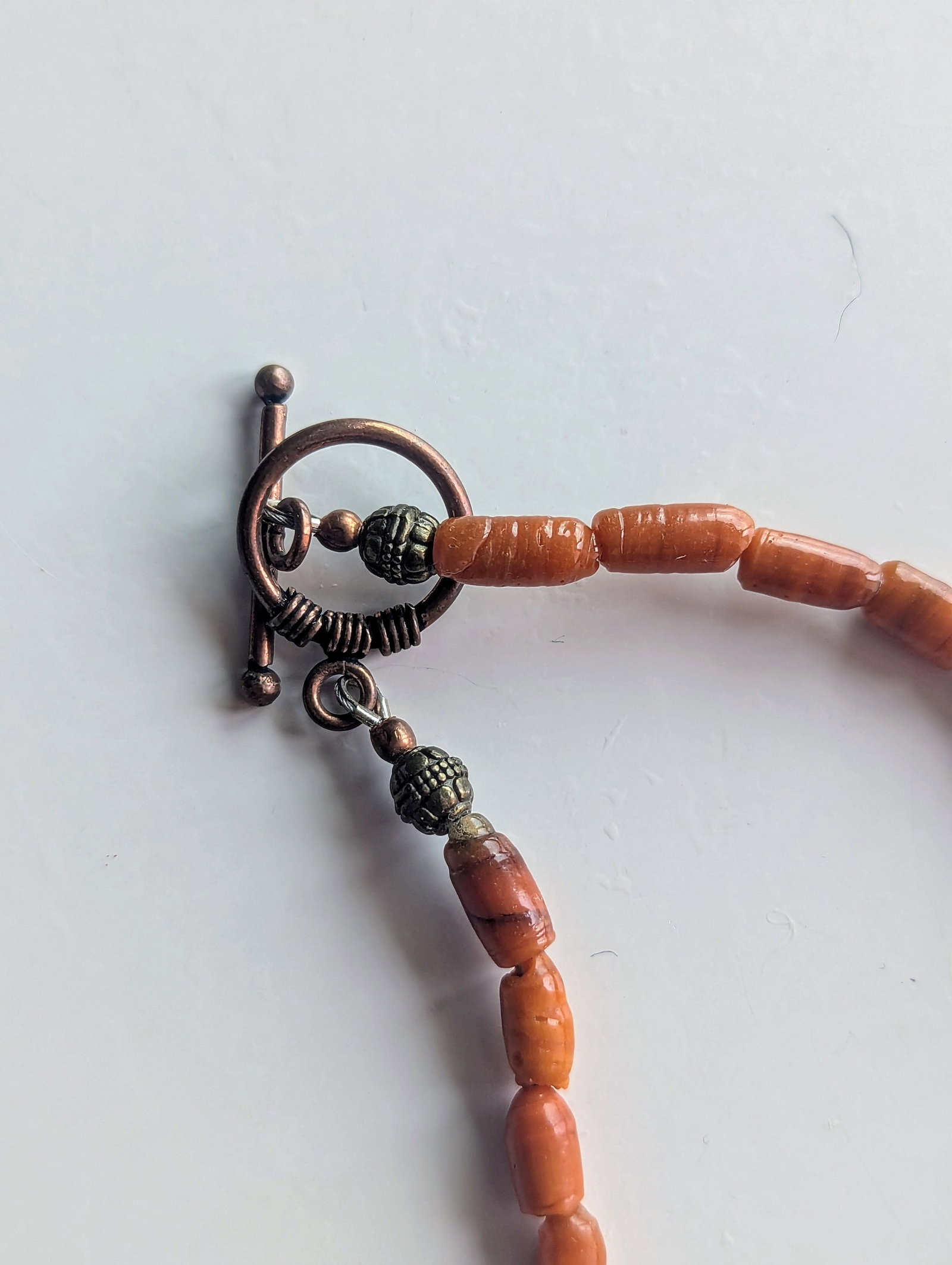 38" Mid-Century Coral Necklace With Accented With Detailed Metal - 3