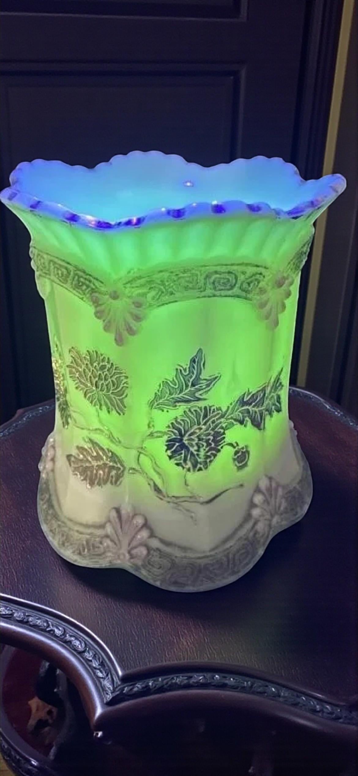 Antique Northwood Chrysanthemum Sprig Custard Glass Spooner-Uranium Art Glass - 2