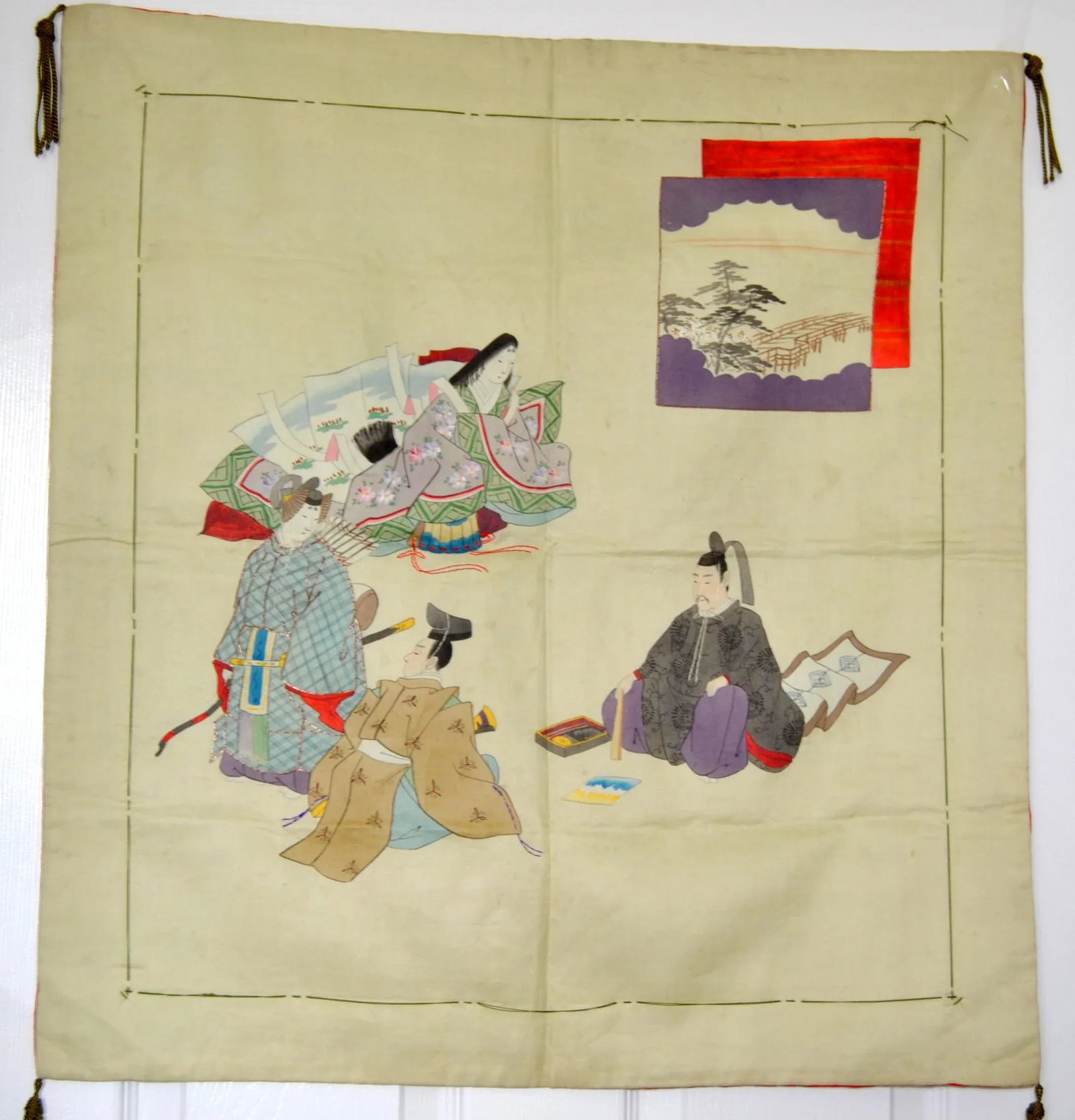 Early 20th Century Japanese Silk Hand Painted Wall Display Art - 4