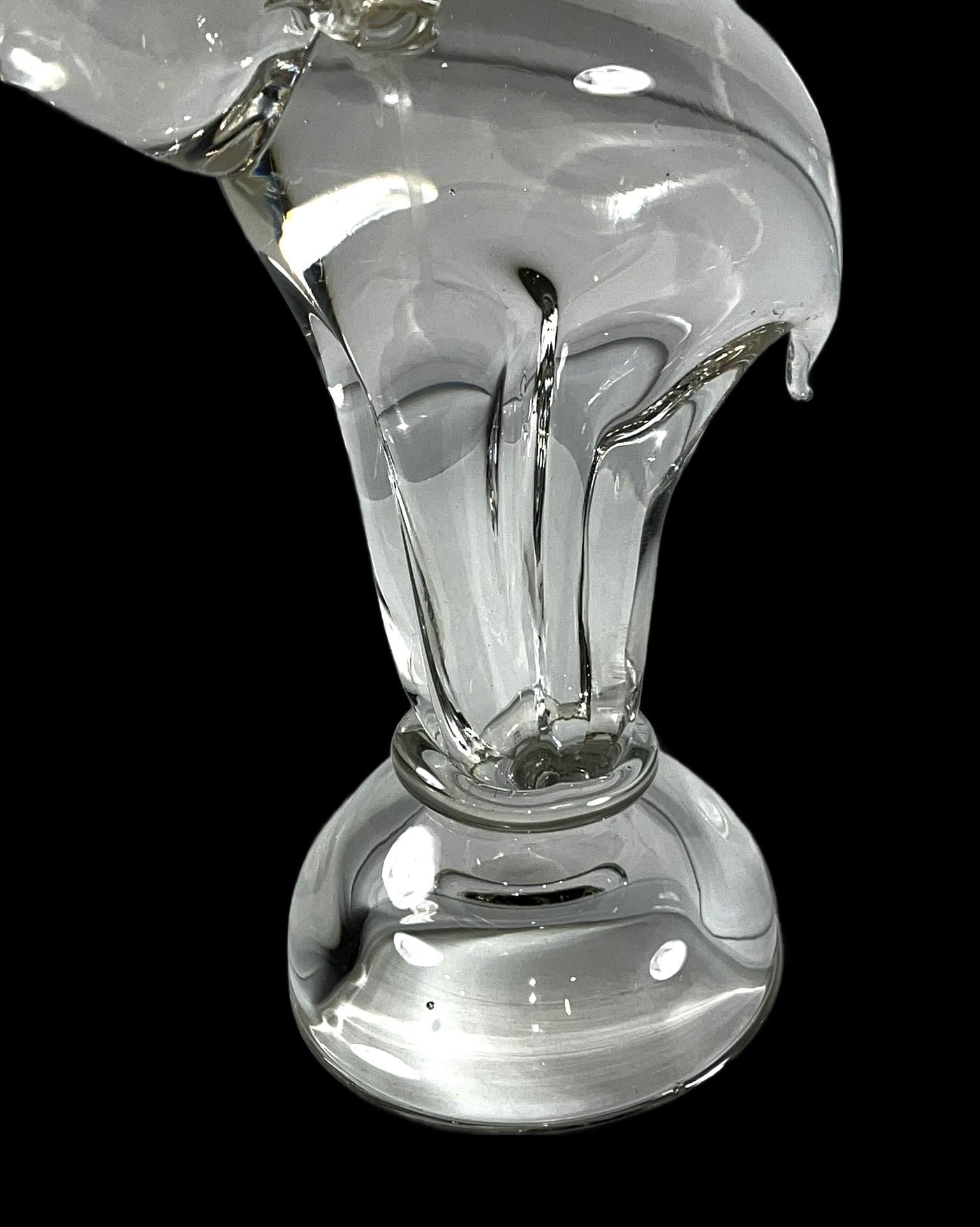 Late 20th Century Clear Art Glass Elephant Sculpture With Raised Trunk Attributed to Murano - 10