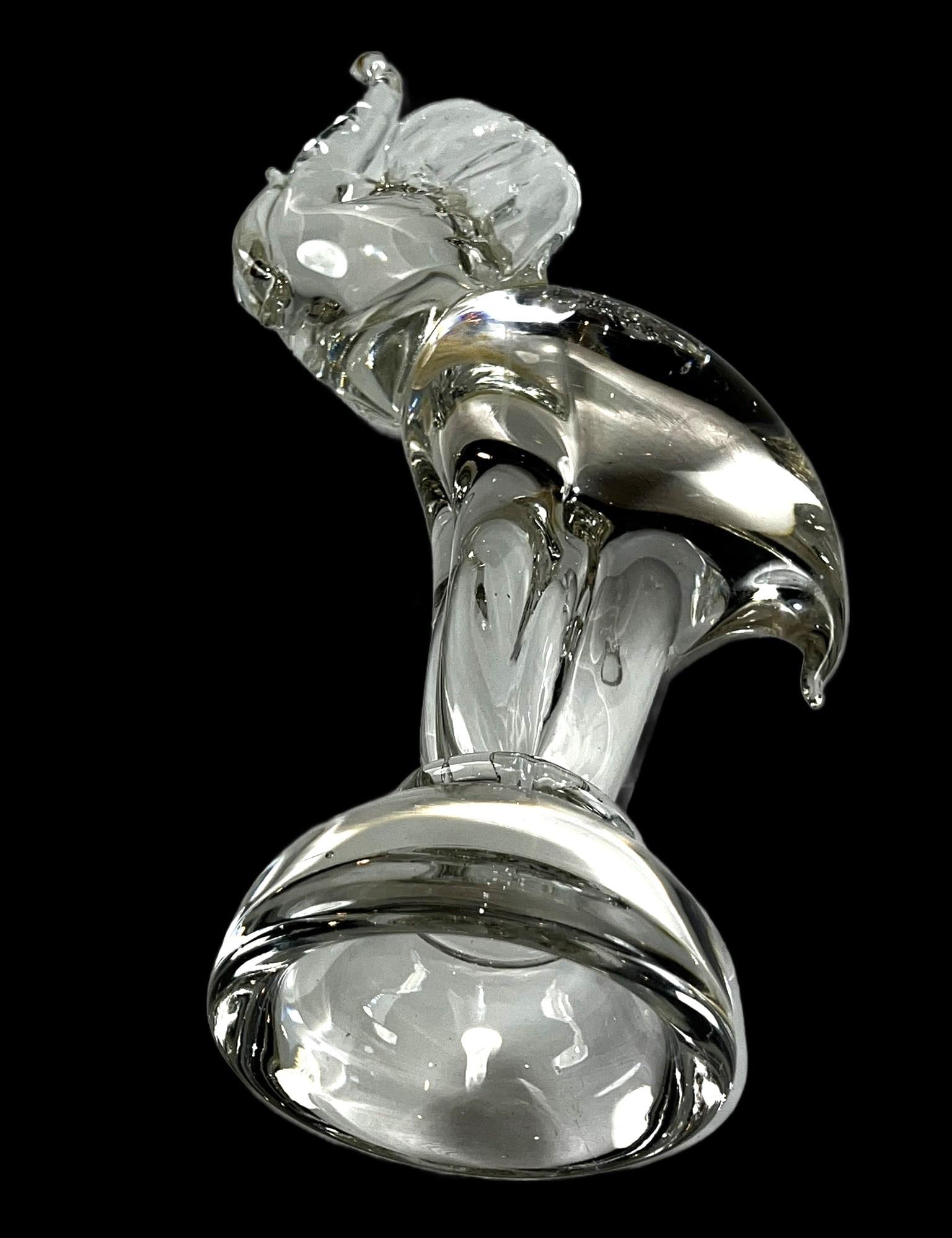 Late 20th Century Clear Art Glass Elephant Sculpture With Raised Trunk Attributed to Murano - 13
