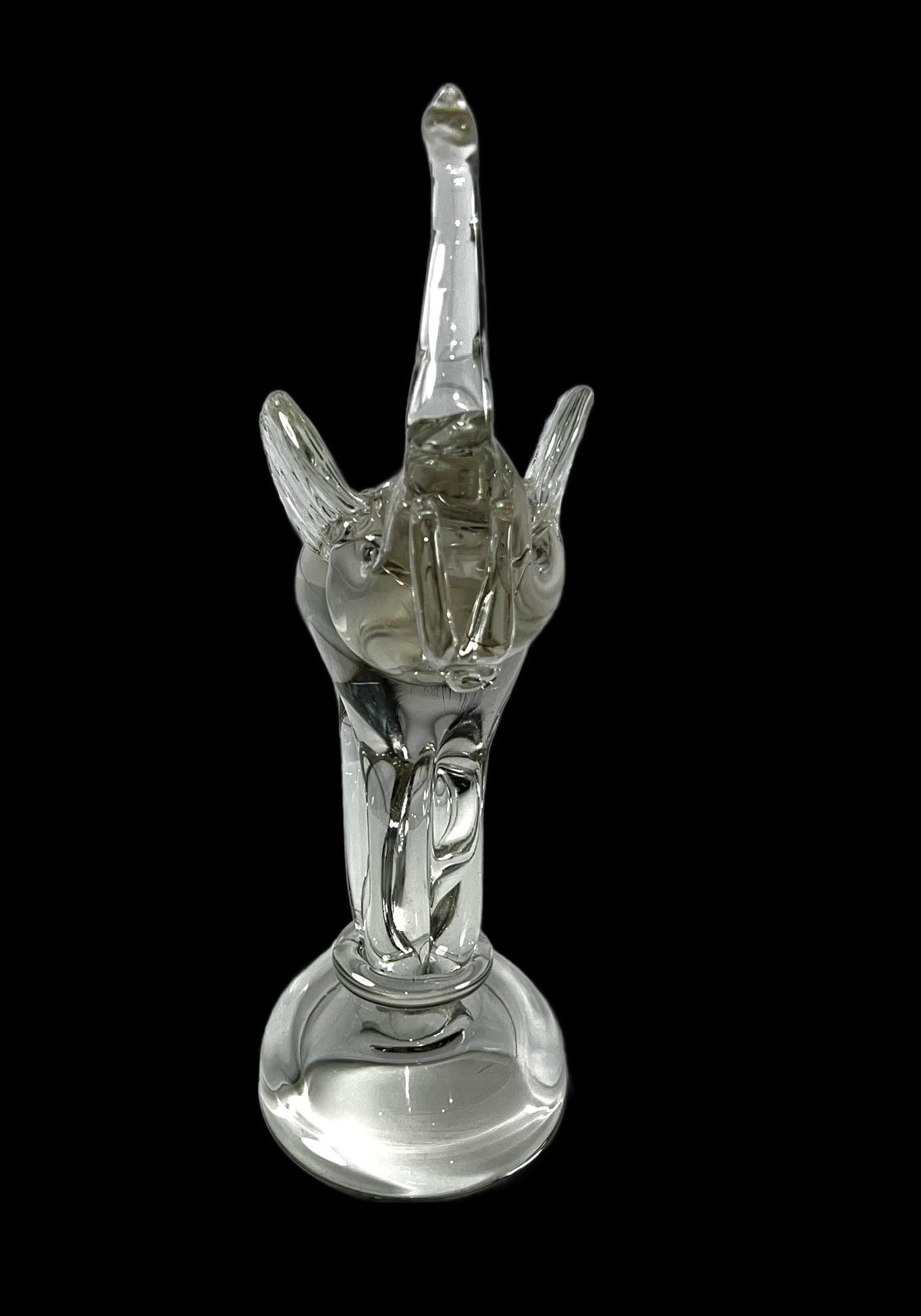 Late 20th Century Clear Art Glass Elephant Sculpture With Raised Trunk Attributed to Murano - 5