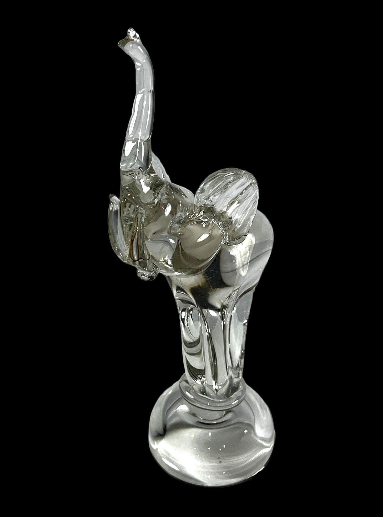 Late 20th Century Clear Art Glass Elephant Sculpture With Raised Trunk Attributed to Murano - 6