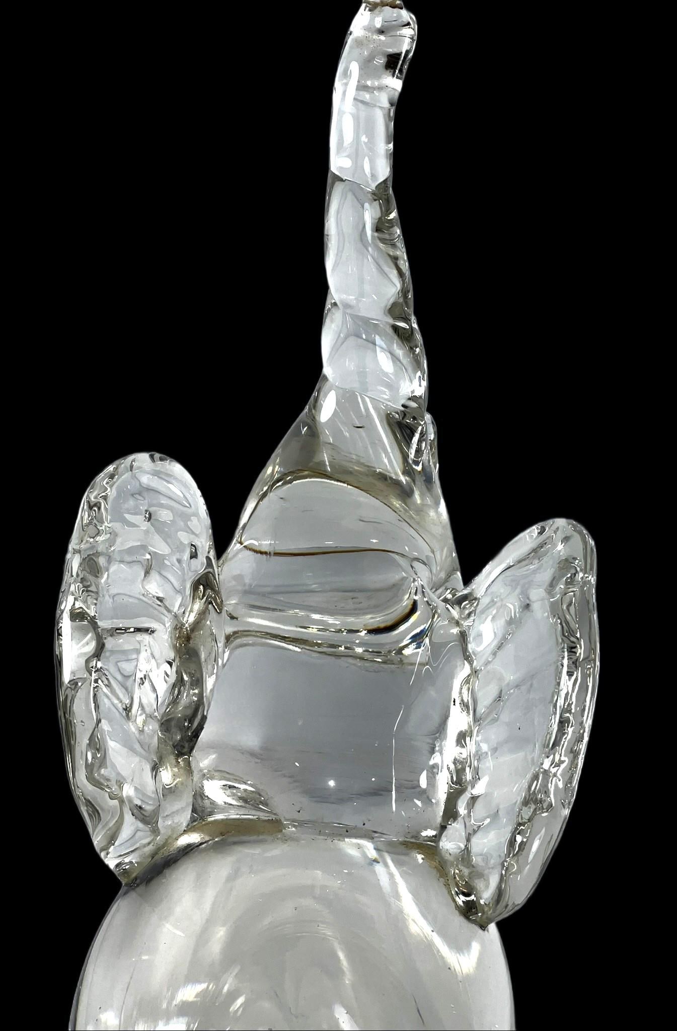 Late 20th Century Clear Art Glass Elephant Sculpture With Raised Trunk Attributed to Murano - 9