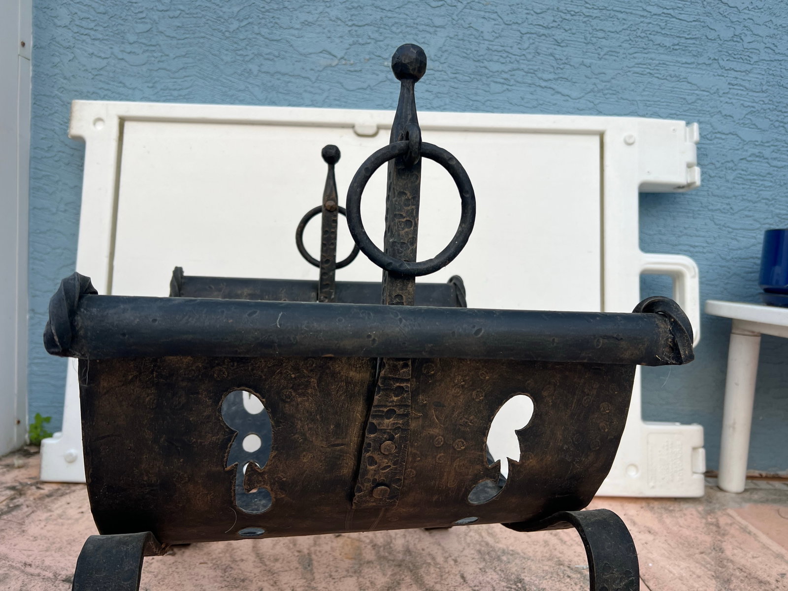 Vintage Cast Iron Fireplace Firewood Fire Log Wood Holder - 3