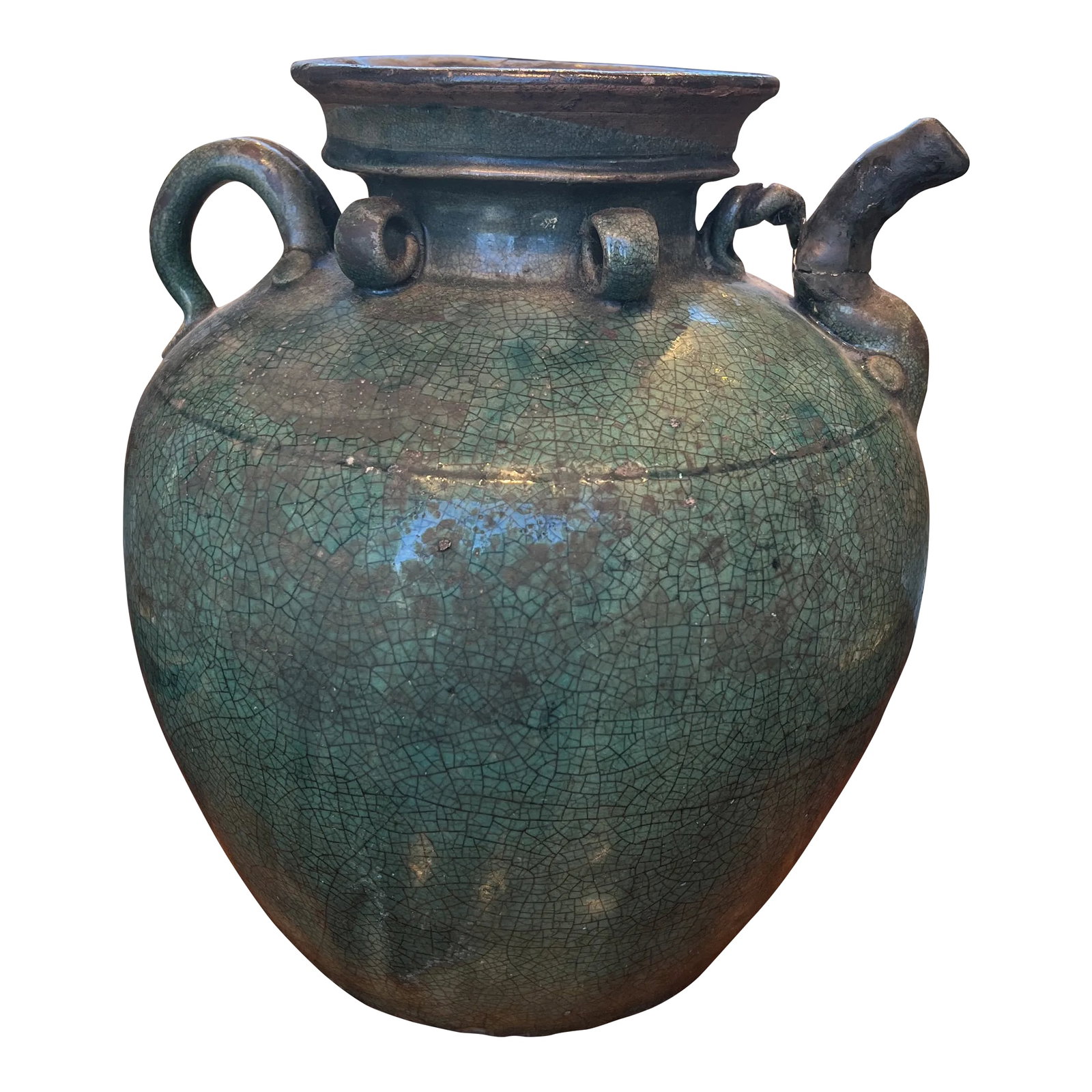1970s Italian Green Ceramic Vase: Old hand painted green ceramic vase. Created in Italy. Condition: Alterations: Original Condition Unaltered Imperfections: Some Imperfections Condition Notes: Good condition Origin: Italy Material