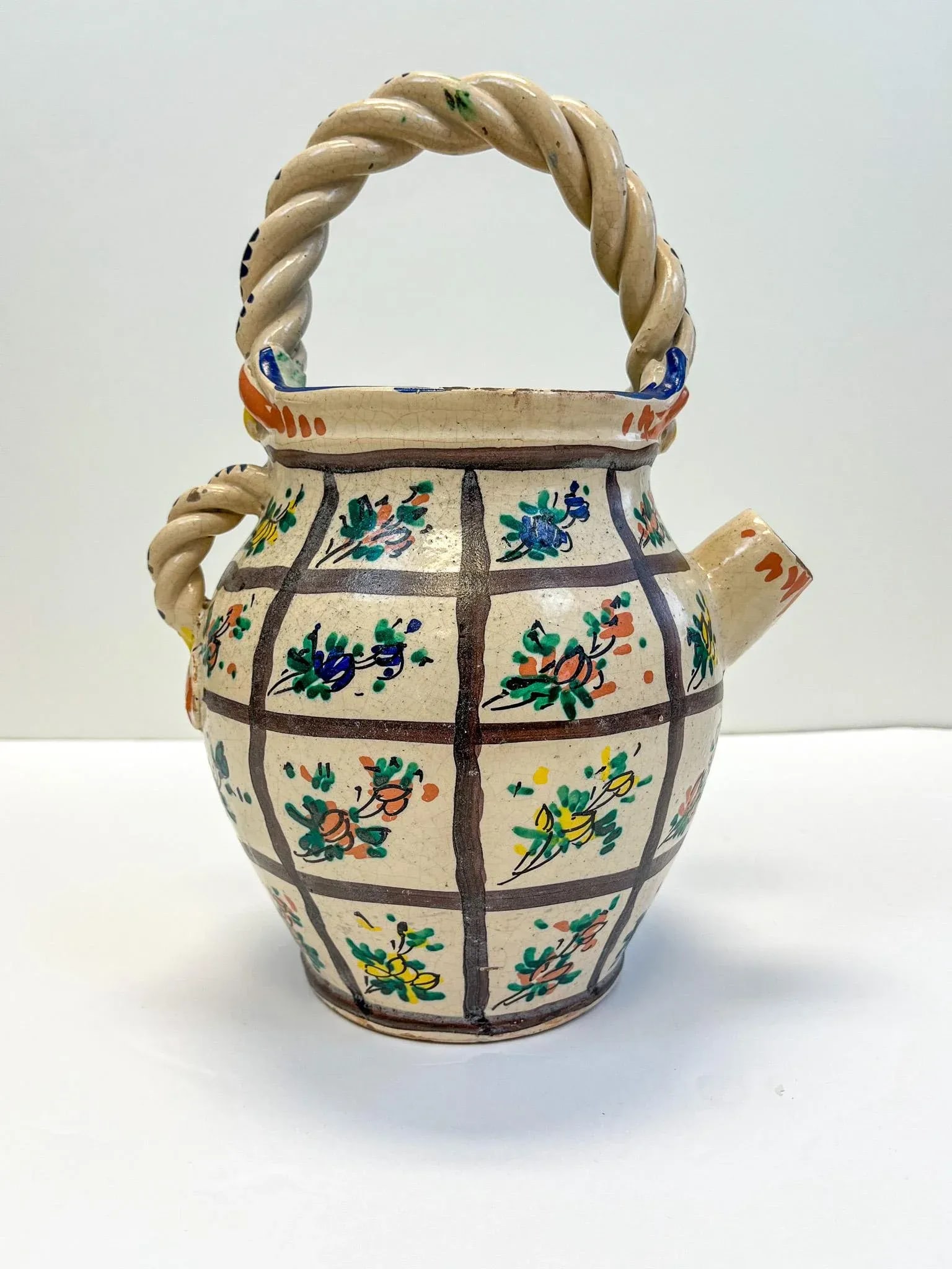 Italian Clay Worked Floral Water Jug - 2