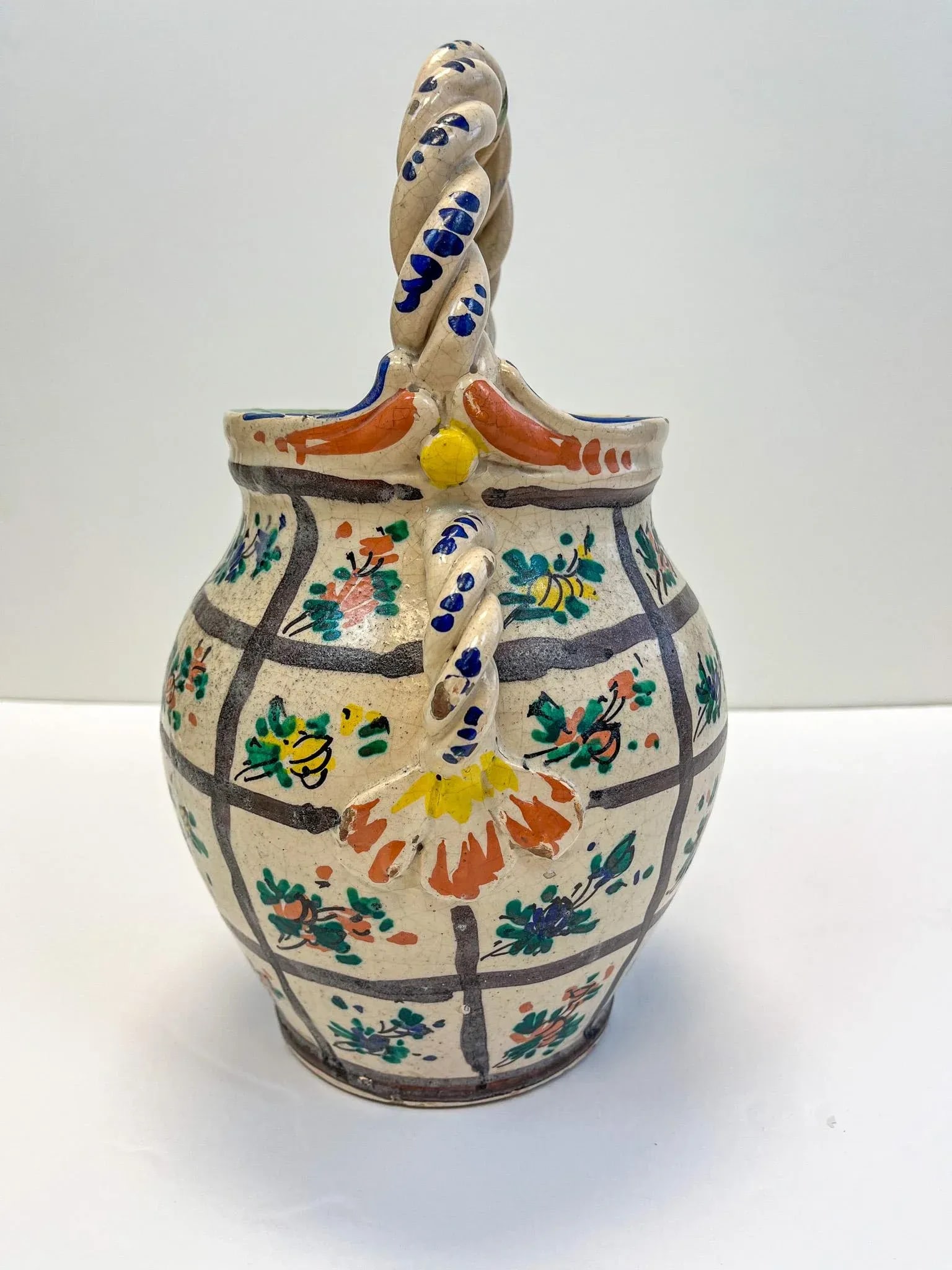 Italian Clay Worked Floral Water Jug - 4