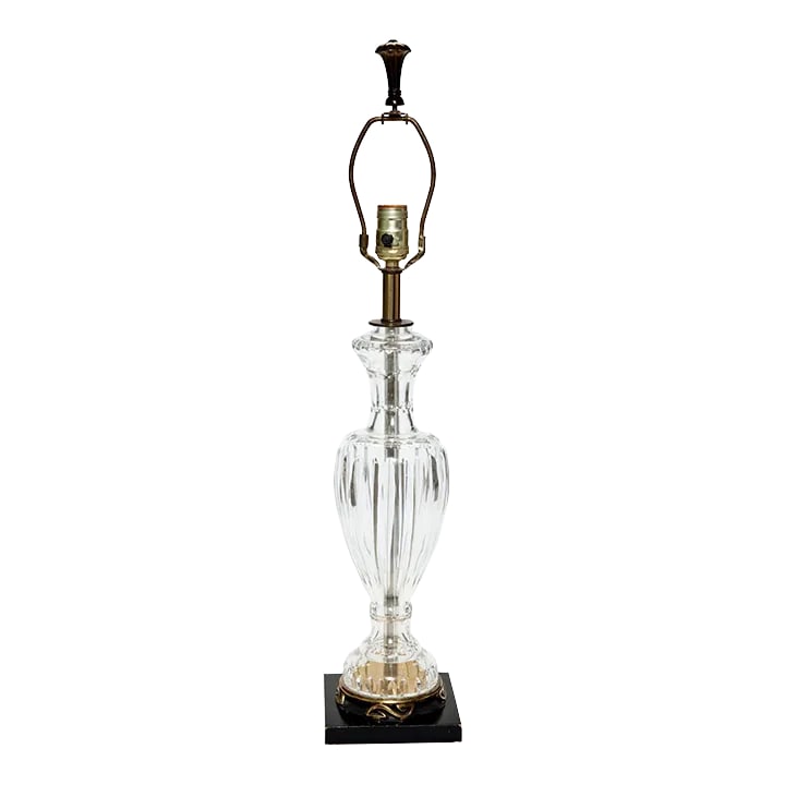 Mid 20th Century Vintage Waterford Style Crystal Lamp on Brass & Ebony Wood Base (1 of 9)