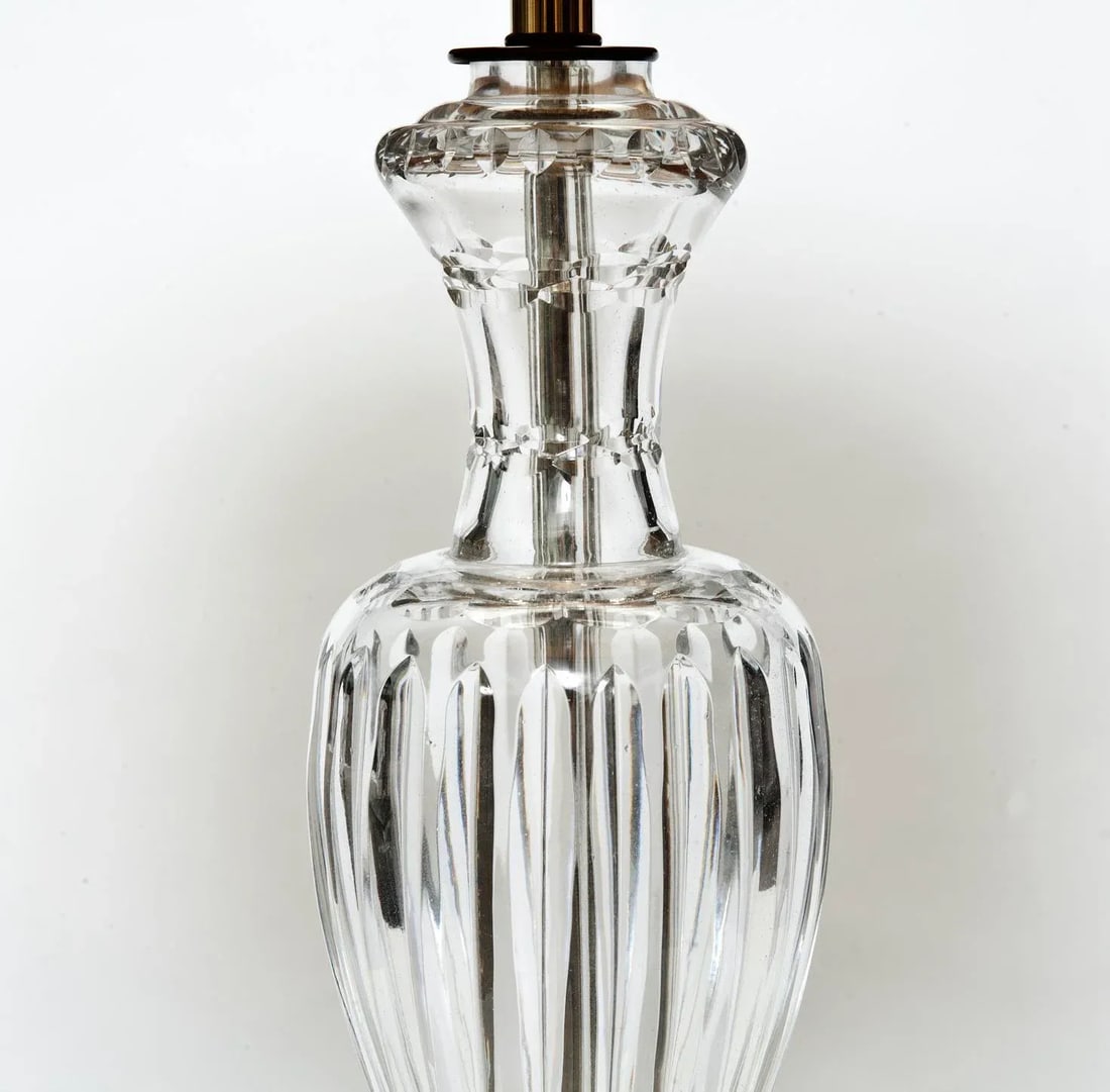 Mid 20th Century Vintage Waterford Style Crystal Lamp on Brass & Ebony Wood Base - 3