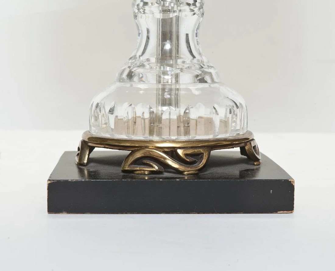 Mid 20th Century Vintage Waterford Style Crystal Lamp on Brass & Ebony Wood Base - 5
