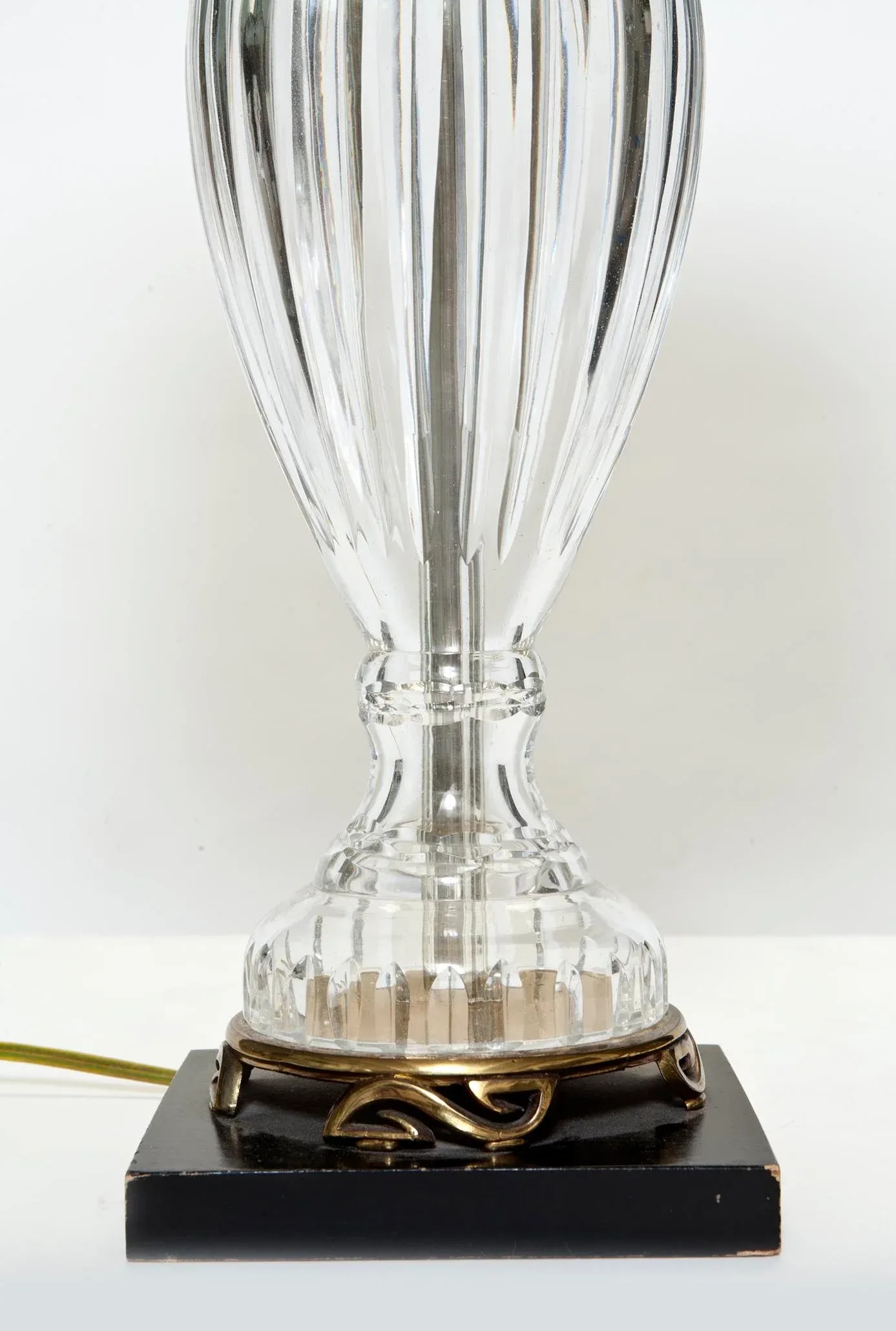 Mid 20th Century Vintage Waterford Style Crystal Lamp on Brass & Ebony Wood Base - 6