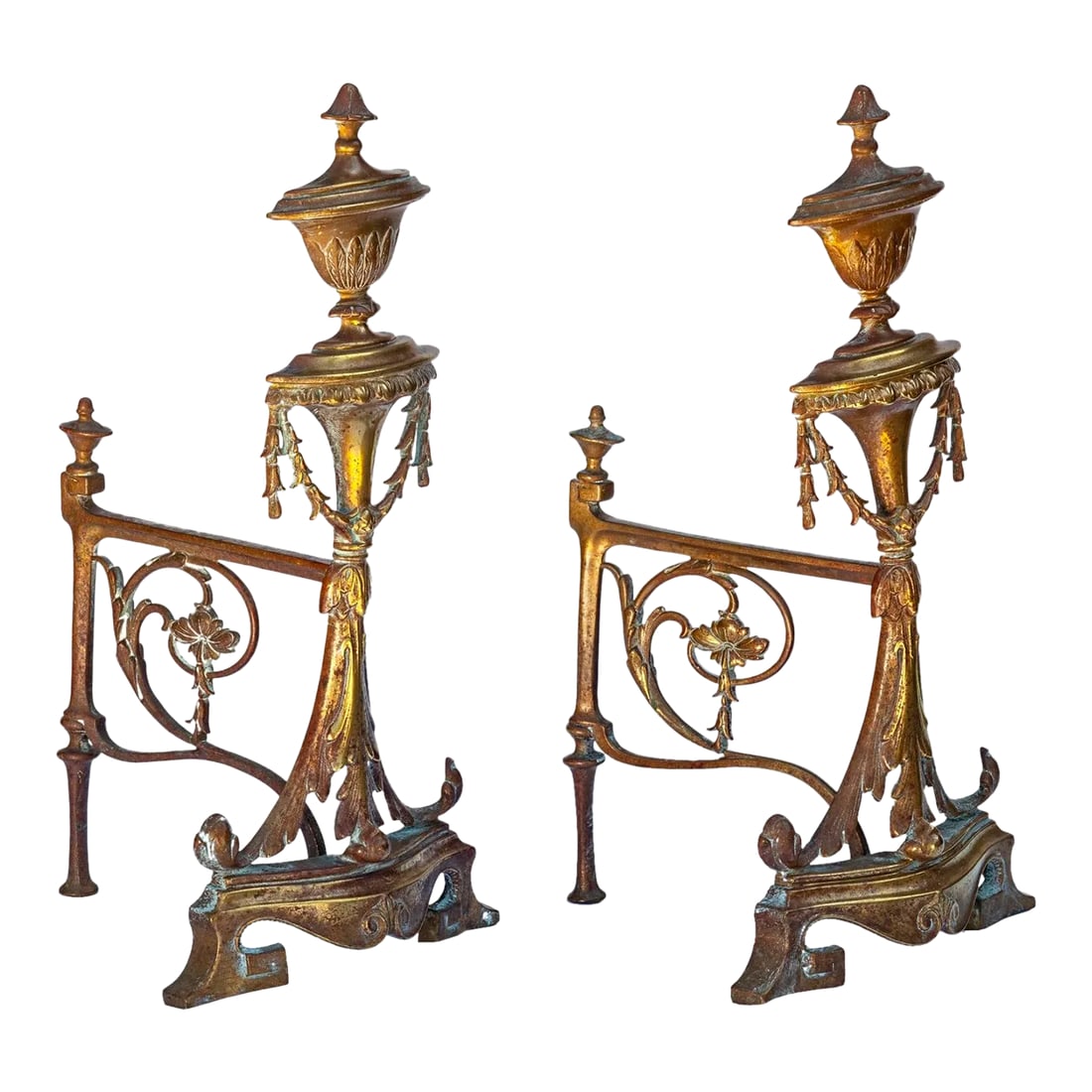 Late 19th Century French Bronze Fireplace Decor, a Pair: 19th C Bronze fireplace decor with acanthus leaves urn. Condition: Alterations: Unknown Imperfections: Some Imperfections Condition Notes: EXCELLENT ANTIQUE CONDITION. Origin: France Materials &am
