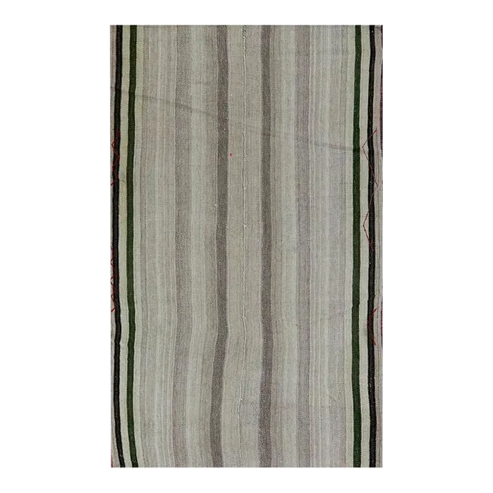 1970s Flatweave Persian Kilim Area Rug 5'1'' X 8'2'': ACTUAL SIZE: 5'1'' x 8'2'' PRIMARY COLOR: Beige / Black AGE: Old MATERIALS: Wool FOUNDATION: Cotton PRODUCTION: Handwoven, Flat Weave CONDITION: Excellent - wear consistent with age Condition: